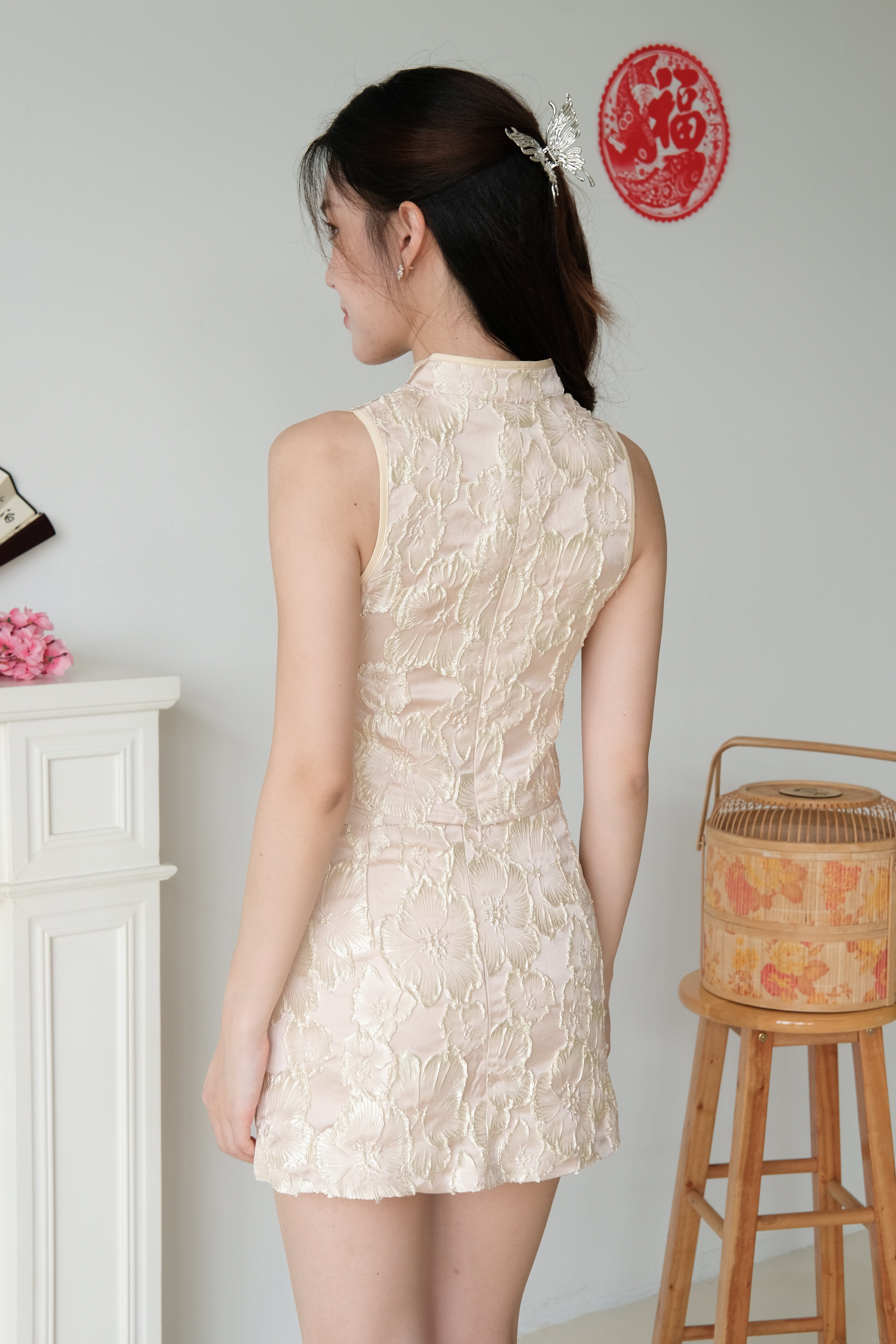 Hua Modern Cheongsam Set (Peach Pink)