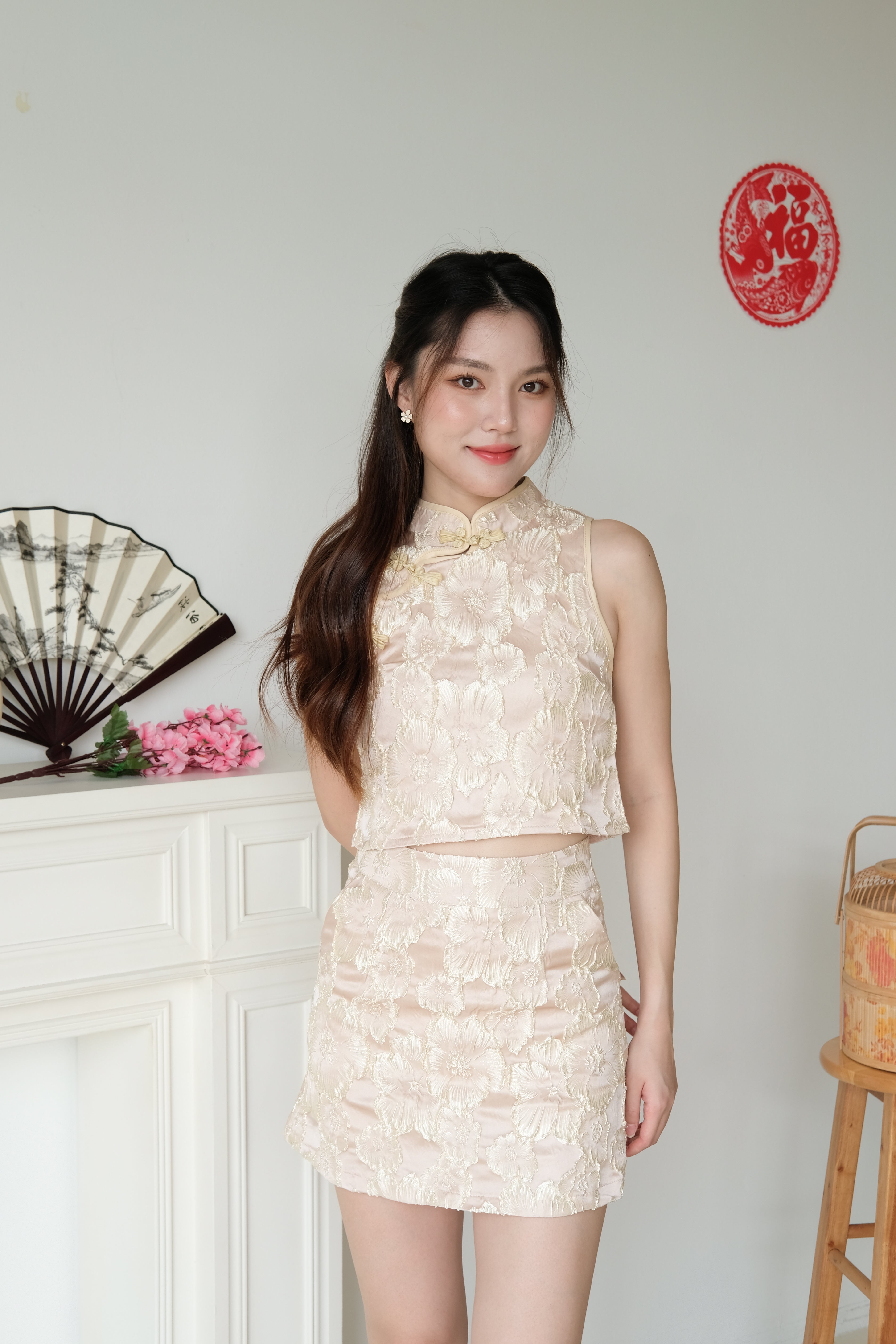 Hua Modern Cheongsam Set (Peach Pink)