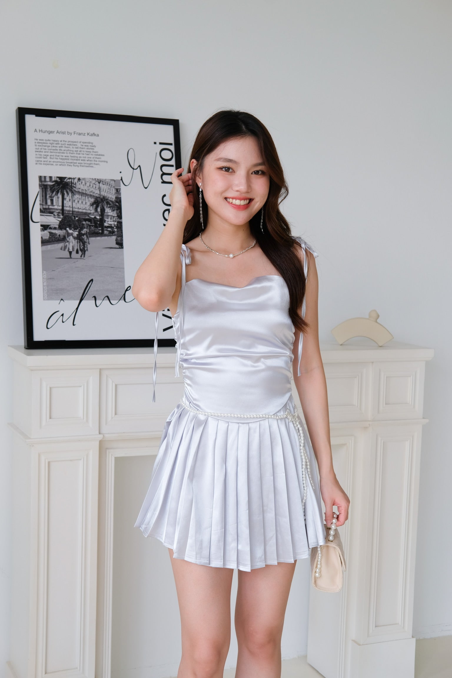 Quinta Cowl Satin Pleated Dress (Sliver)