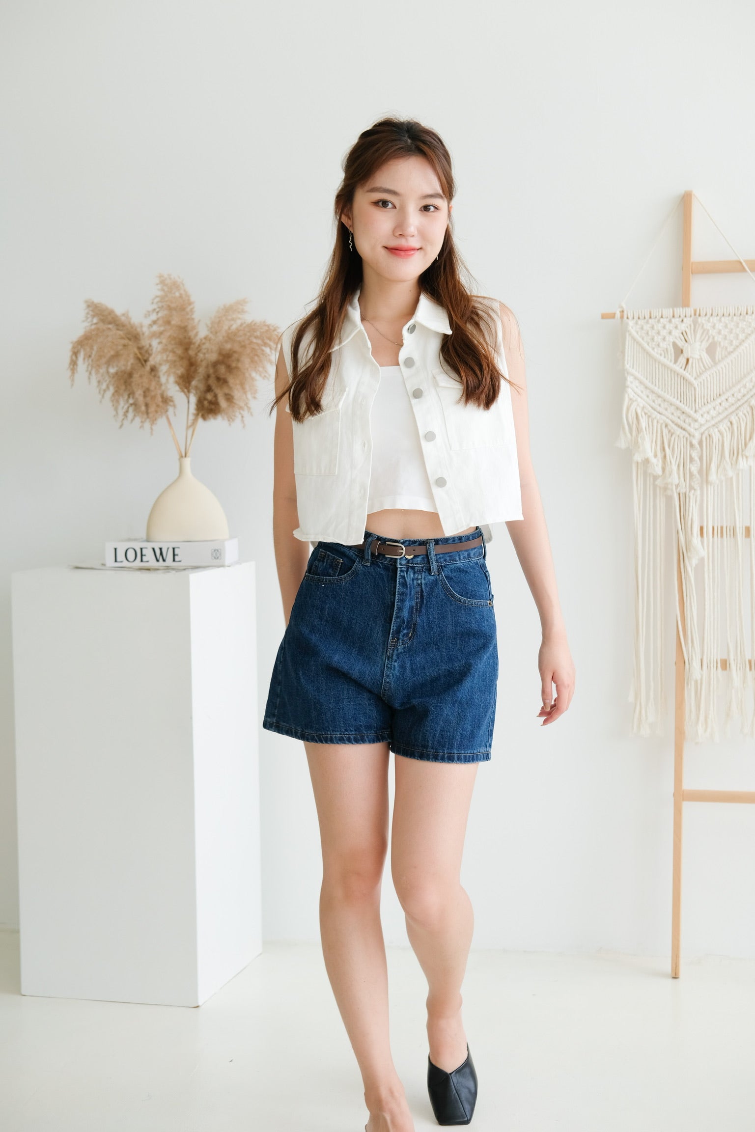 Helda Bermuda Denim Shorts (Dark Blue)