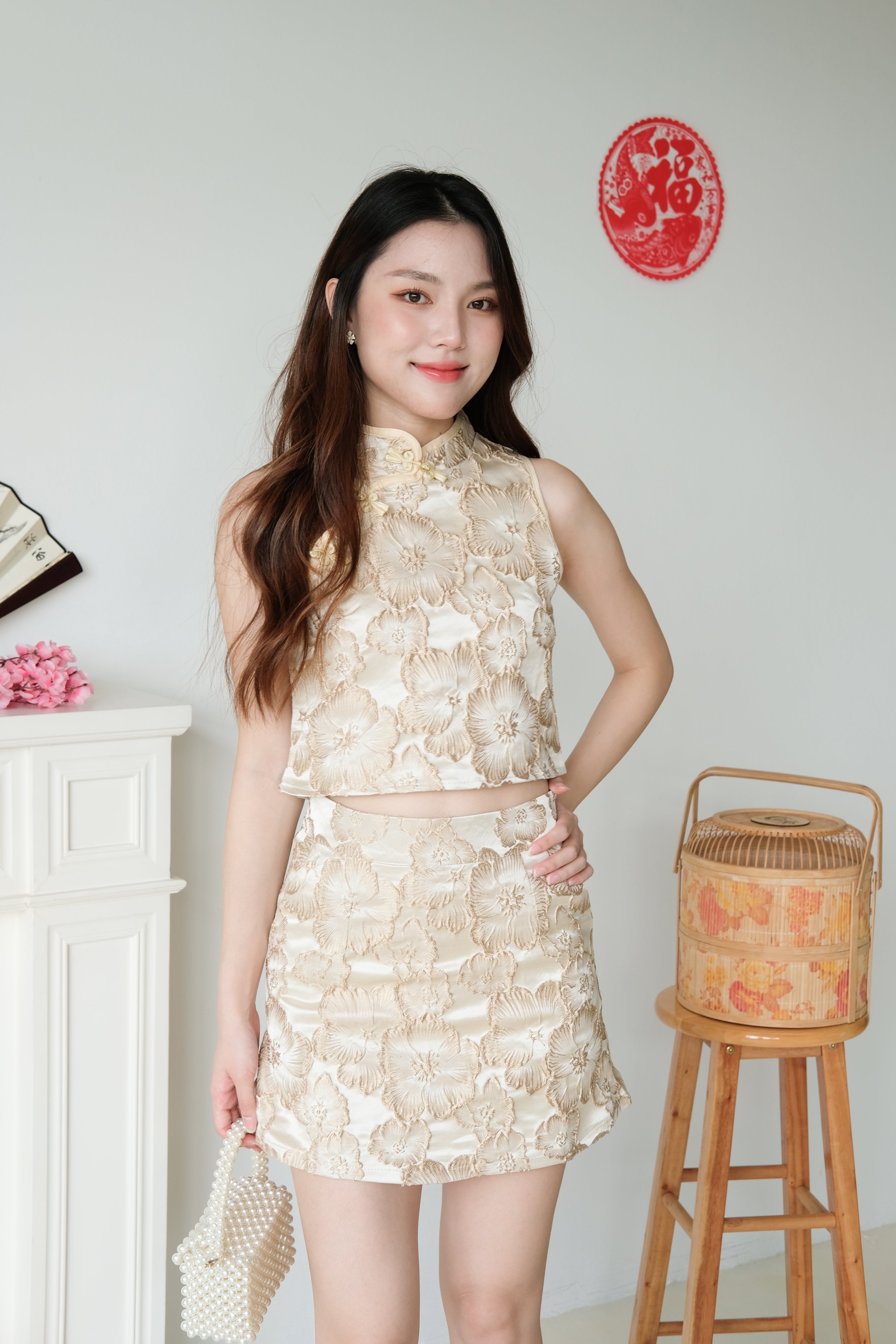 Hua Modern Cheongsam Set (Yellow Gold)