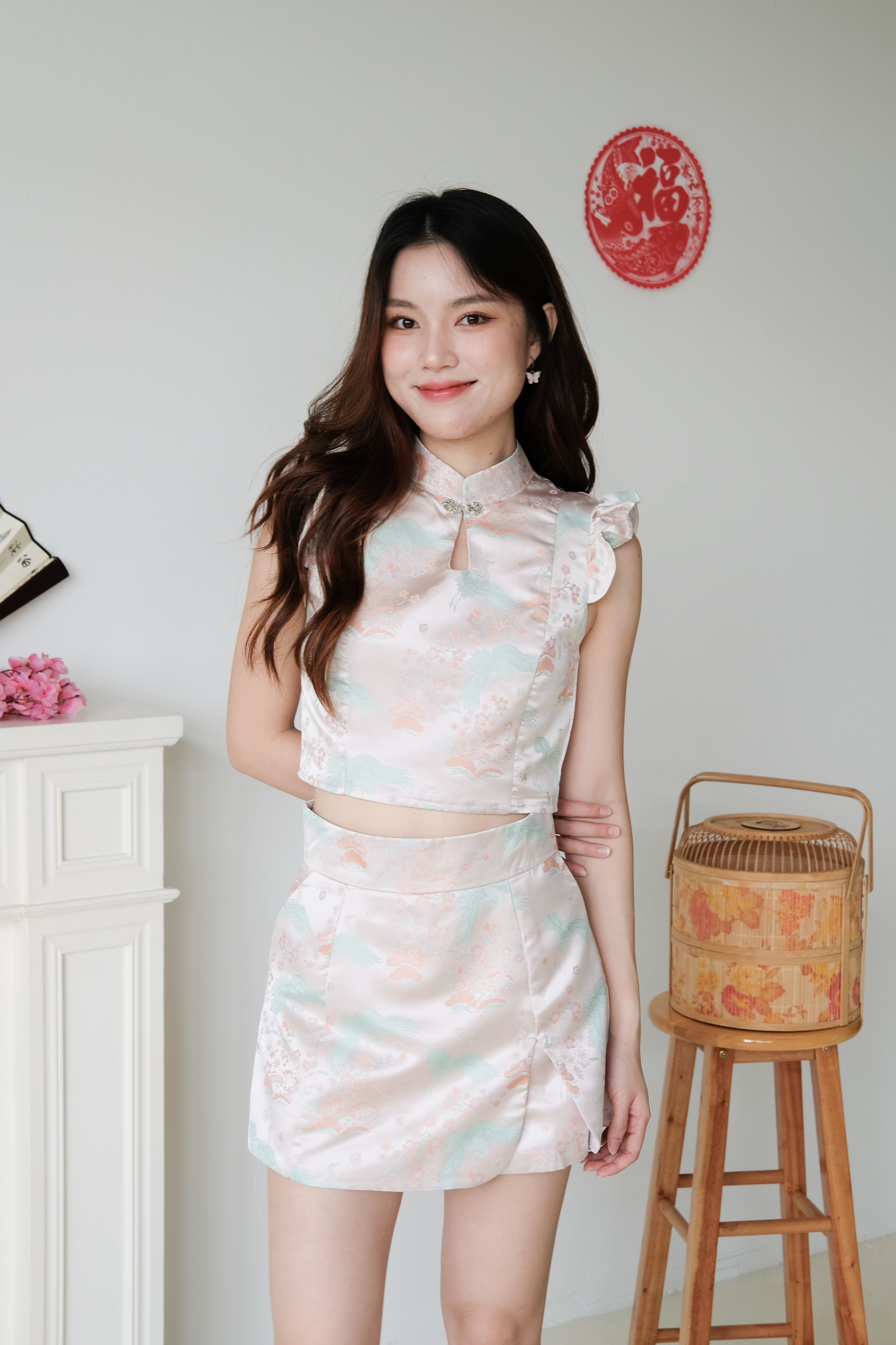 Xian He Modern Cheongsam Set (Salmon Pink)