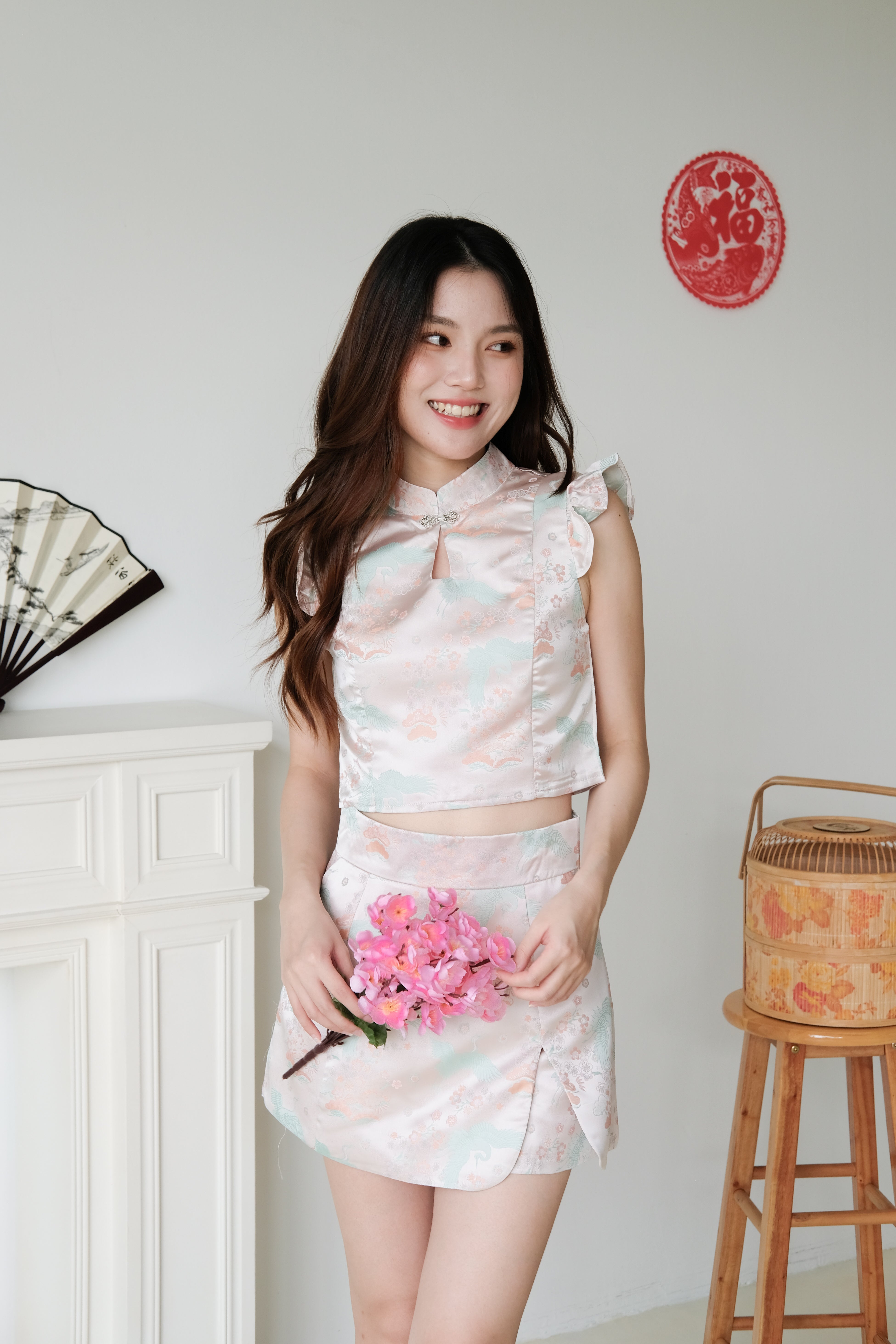 Xian He Modern Cheongsam Set (Salmon Pink)