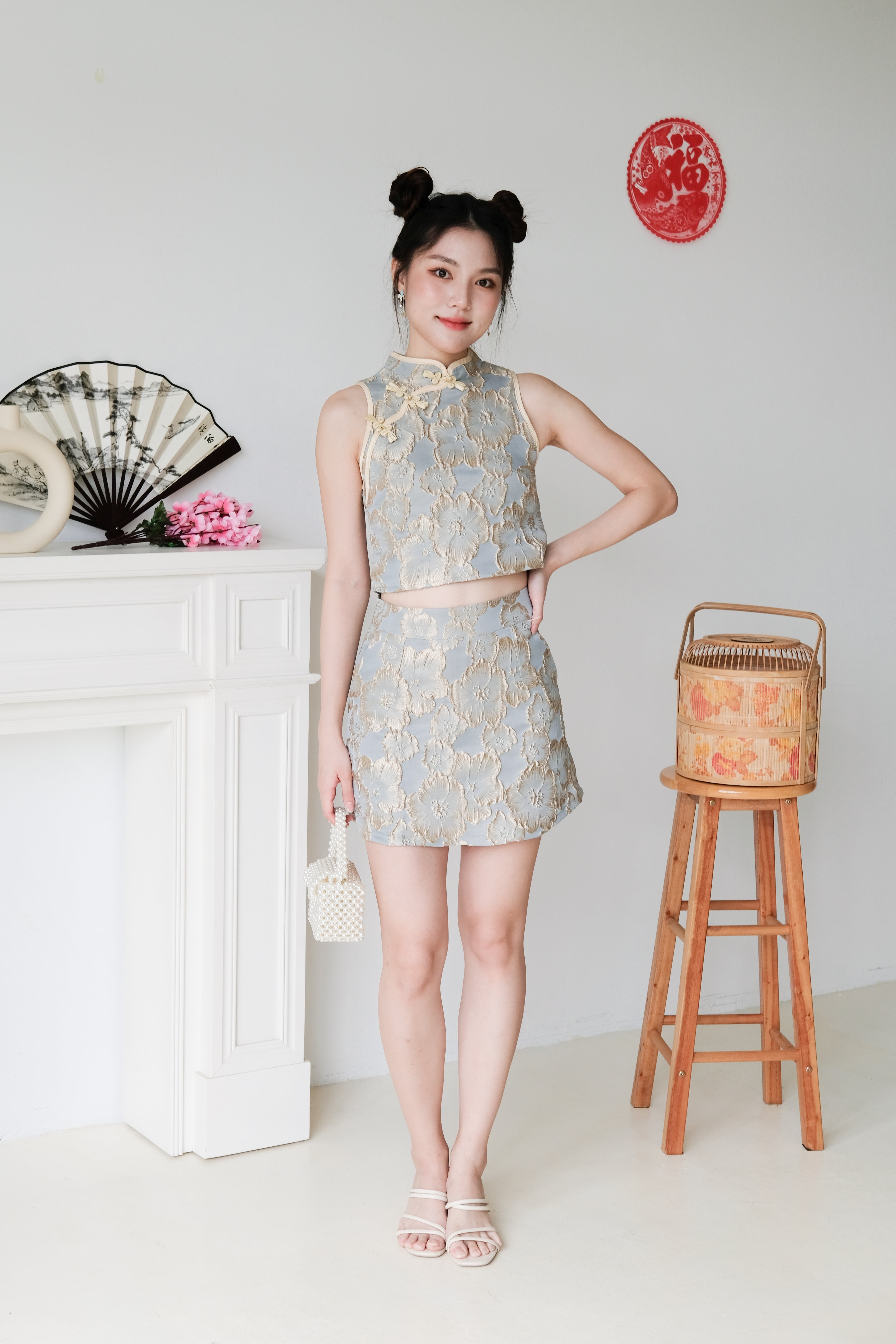 Hua Modern Cheongsam Set (Ocean Blue)