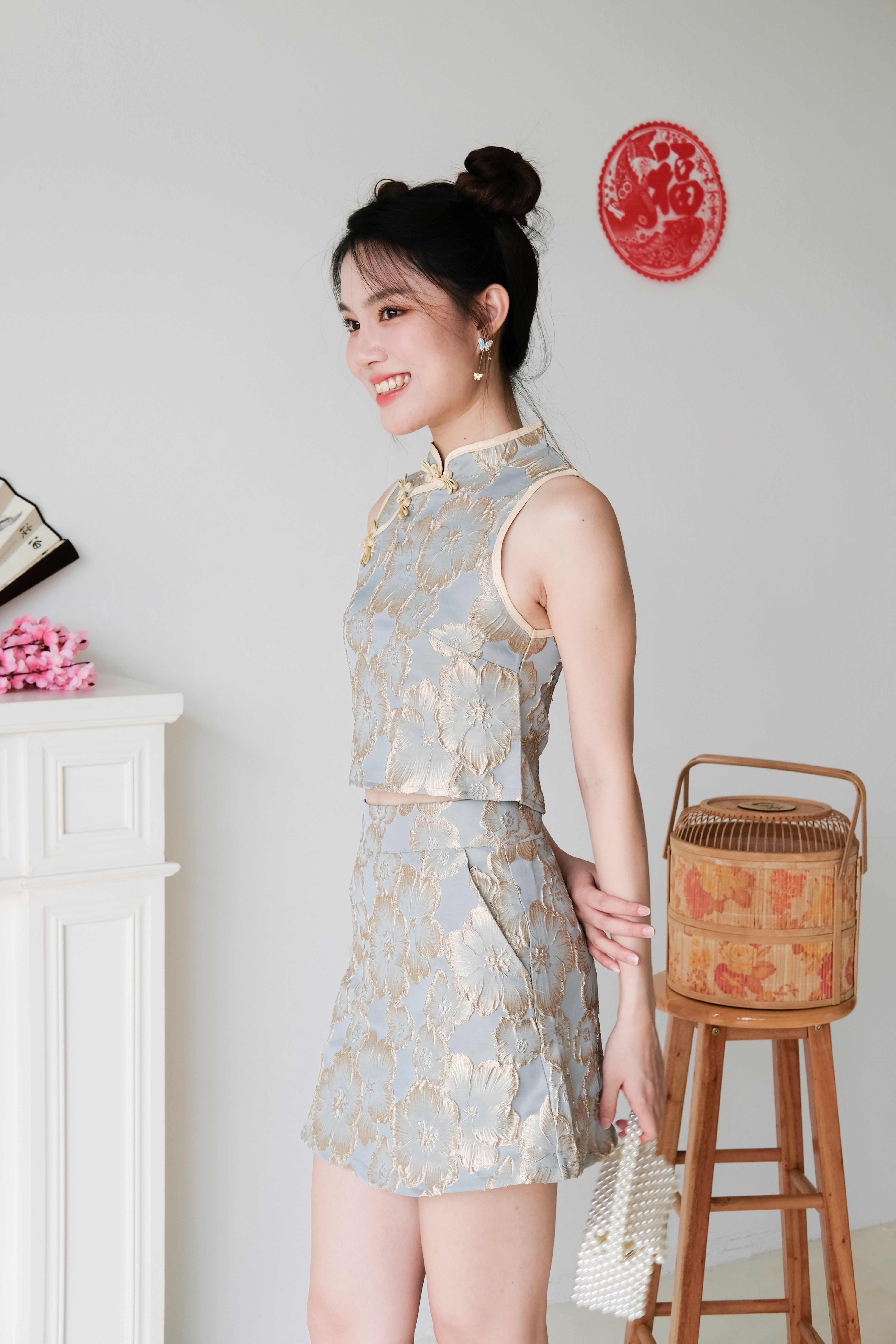 Hua Modern Cheongsam Set (Ocean Blue)