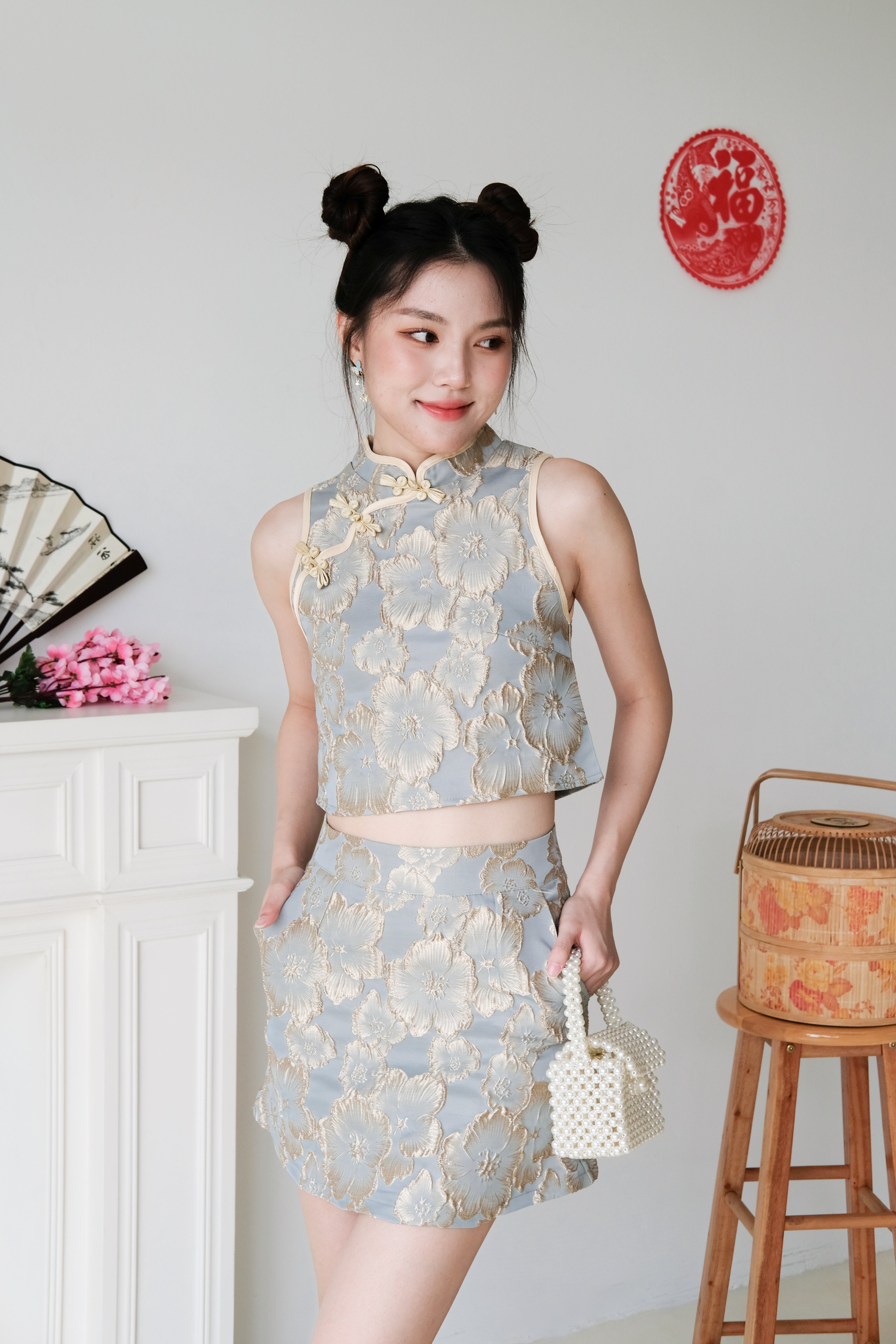 Hua Modern Cheongsam Set (Ocean Blue)