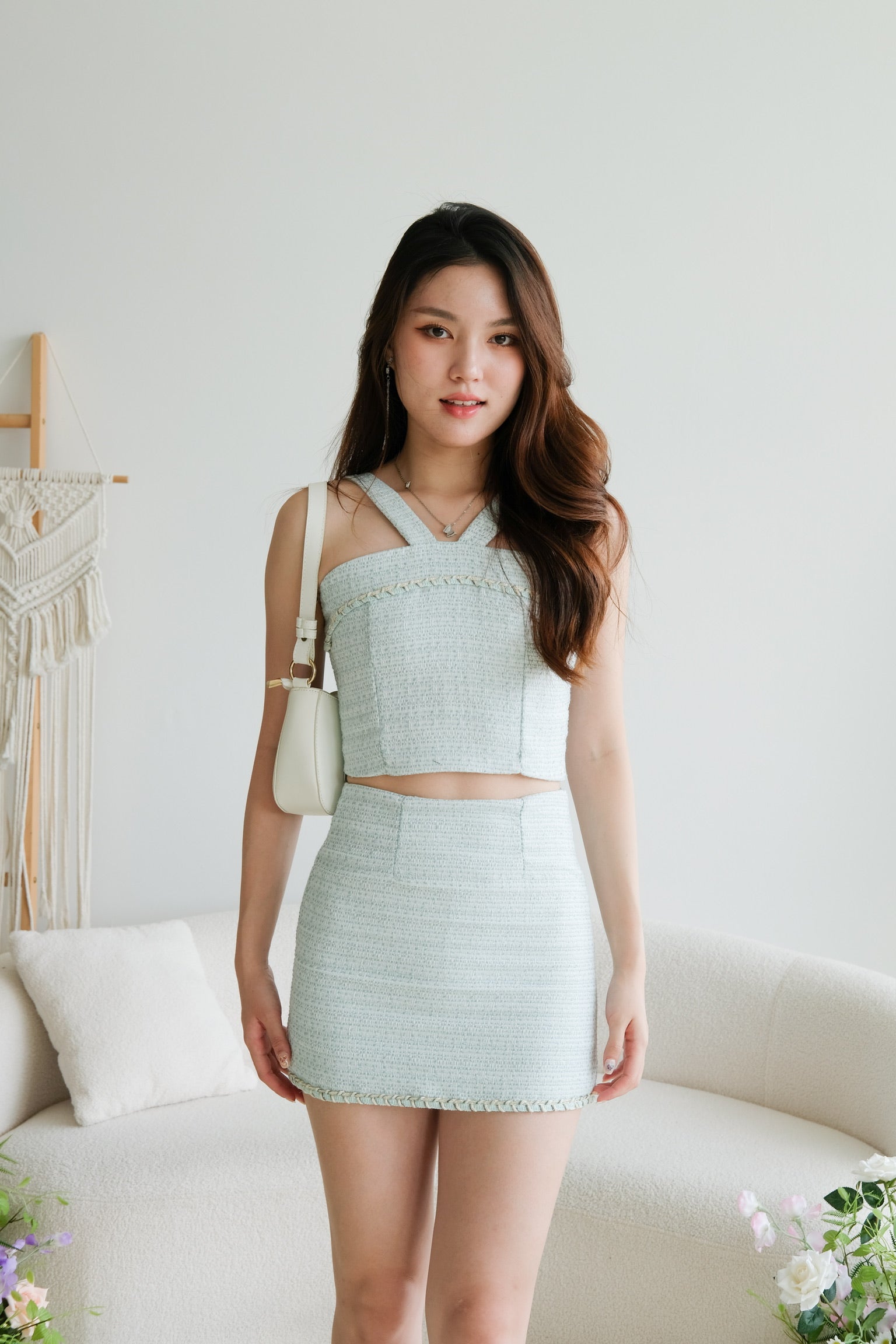 Richelle Tweed Skirt (Pastel Blue)