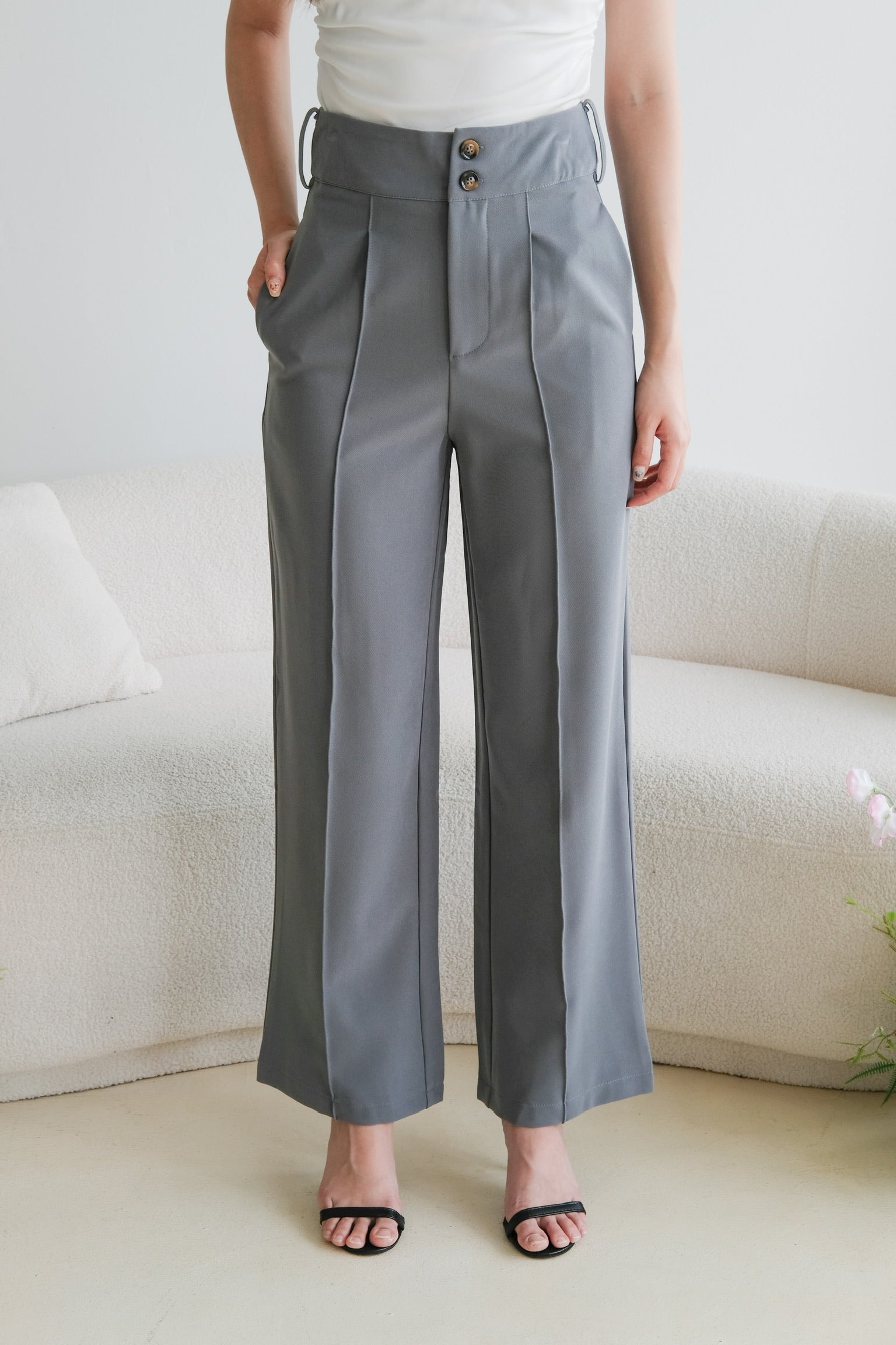 Mabel Belted Culottes Pants (Dusty Blue)