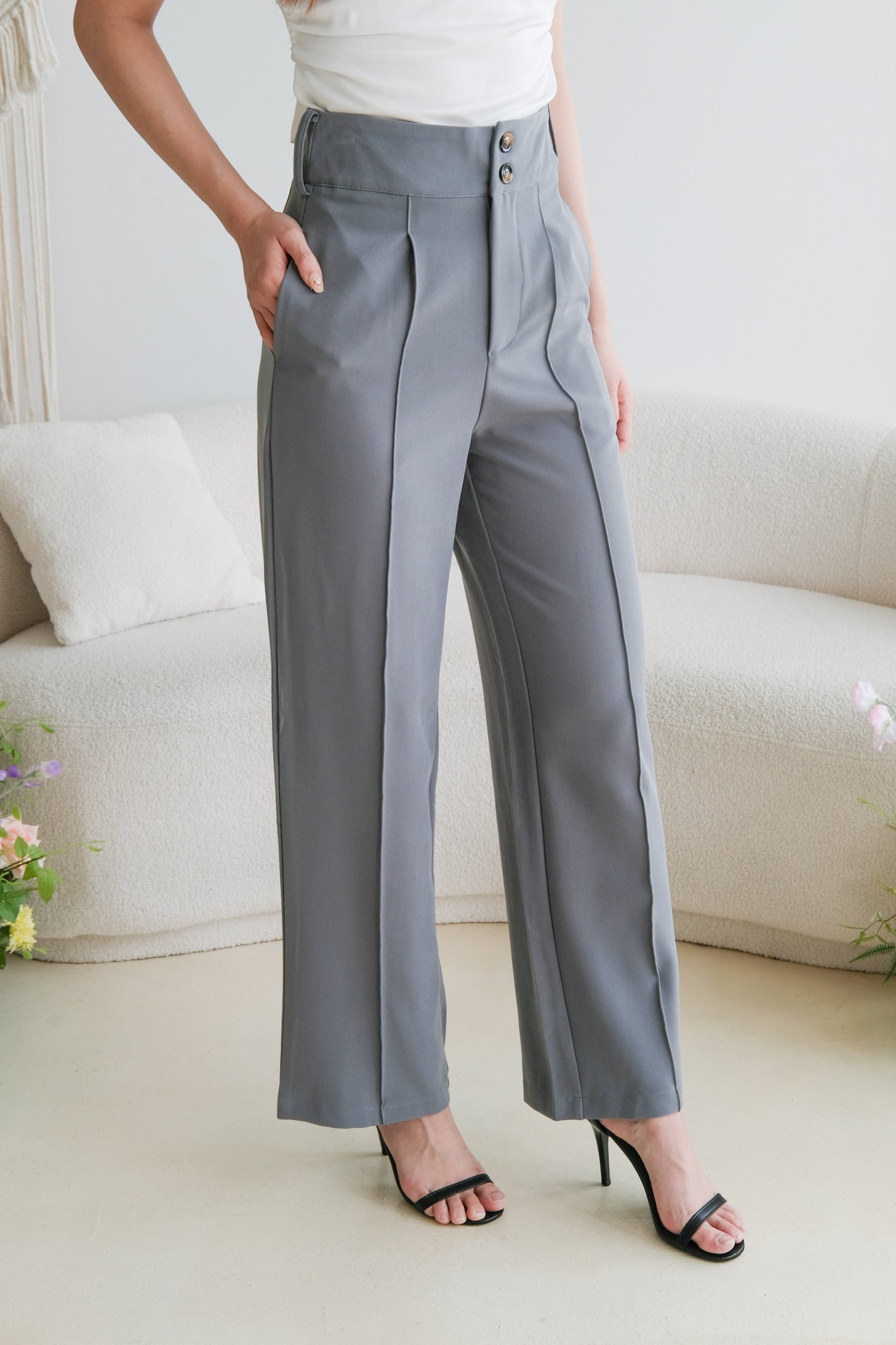 Mabel Belted Culottes Pants (Dusty Blue)