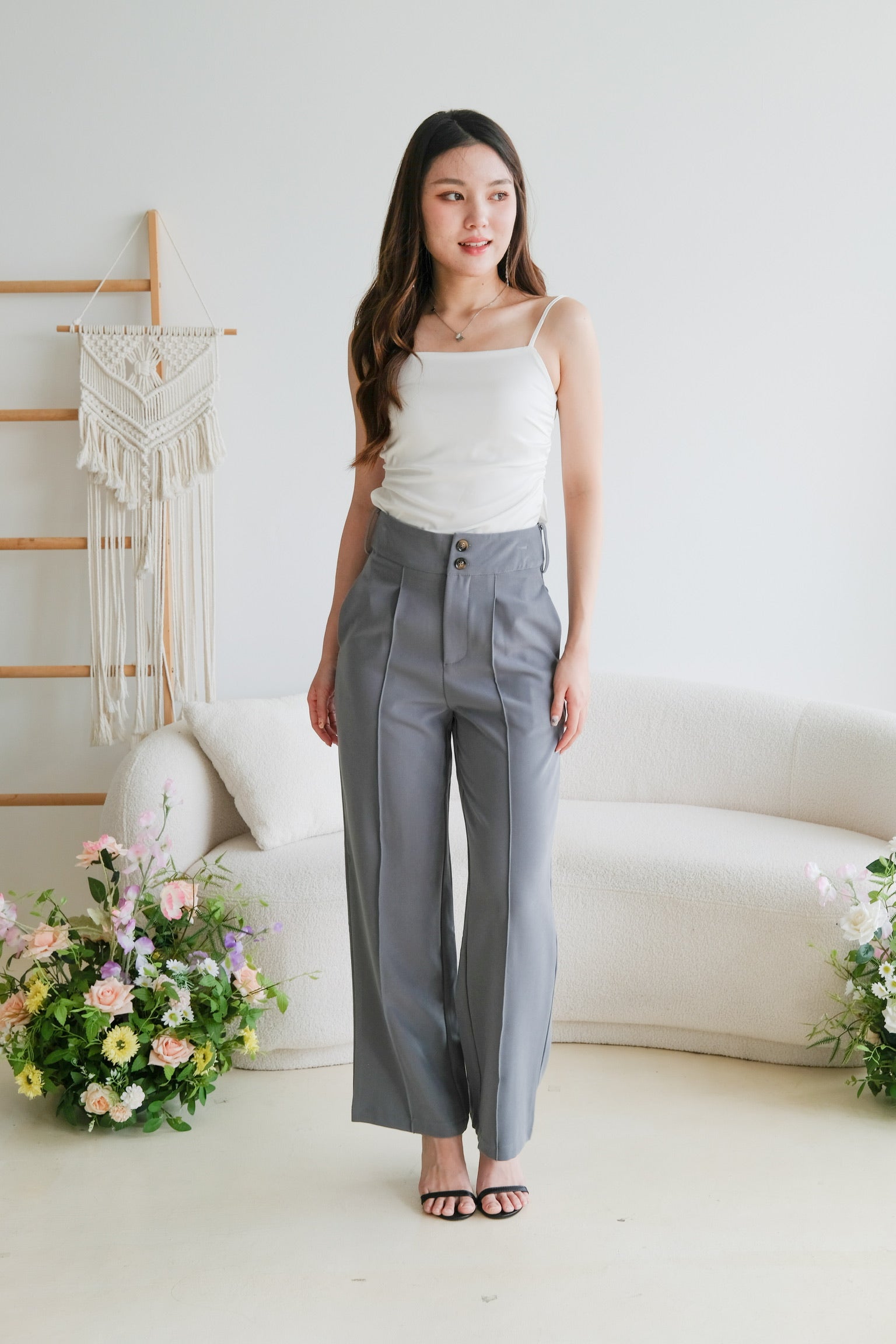 Mabel Belted Culottes Pants (Dusty Blue)