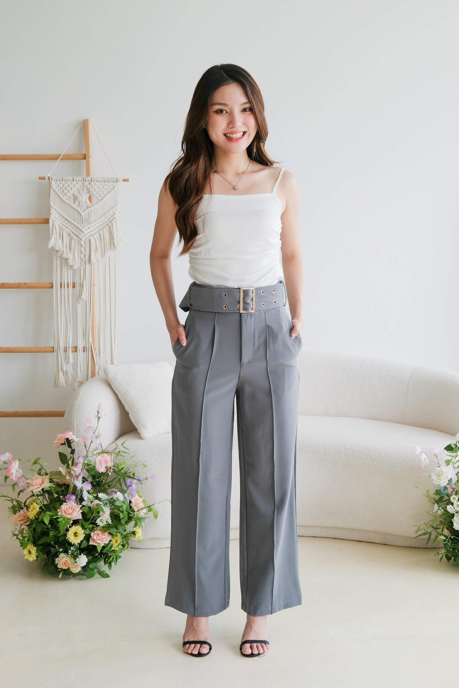 Mabel Belted Culottes Pants (Dusty Blue)