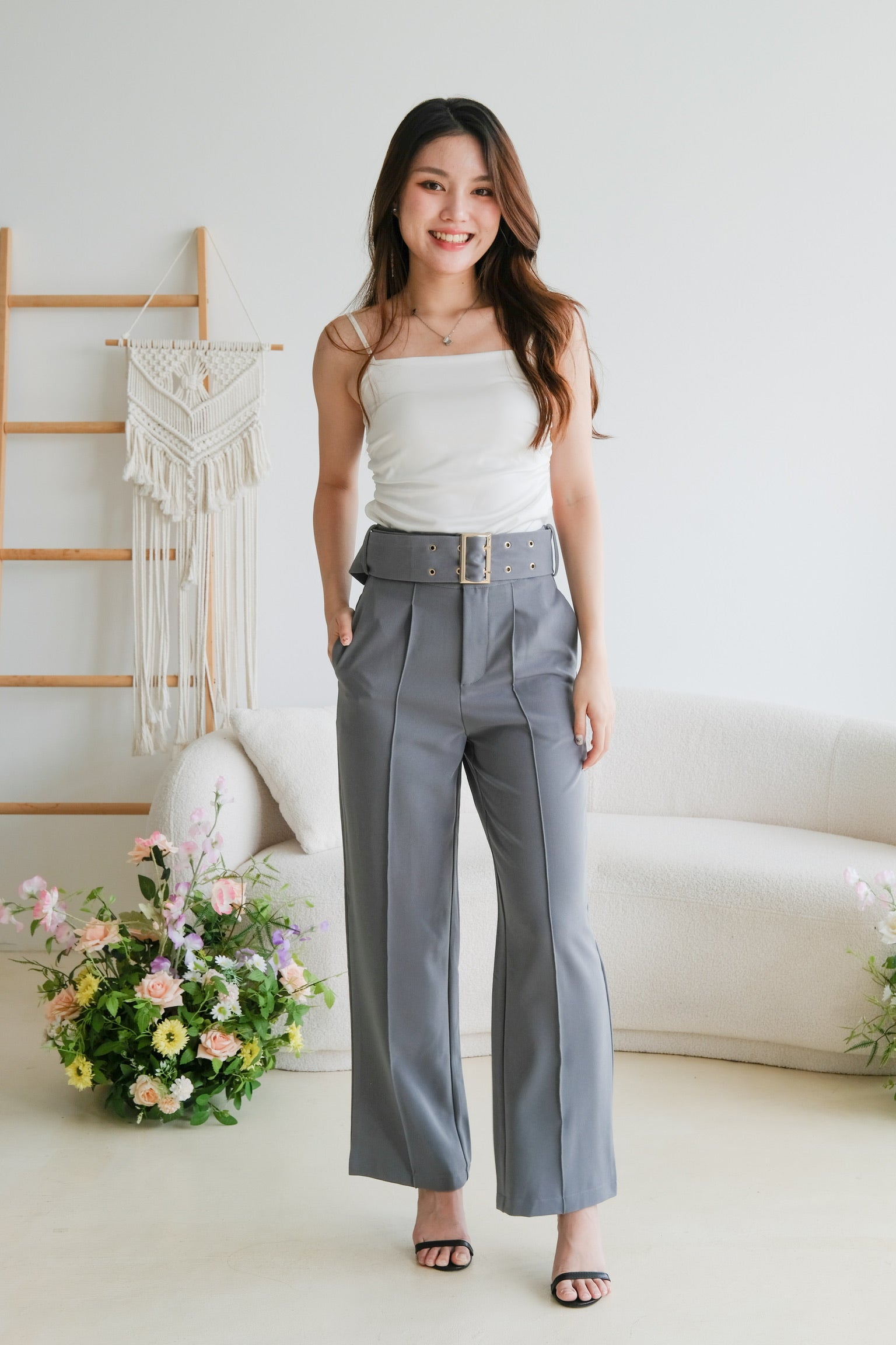 Mabel Belted Culottes Pants (Dusty Blue)