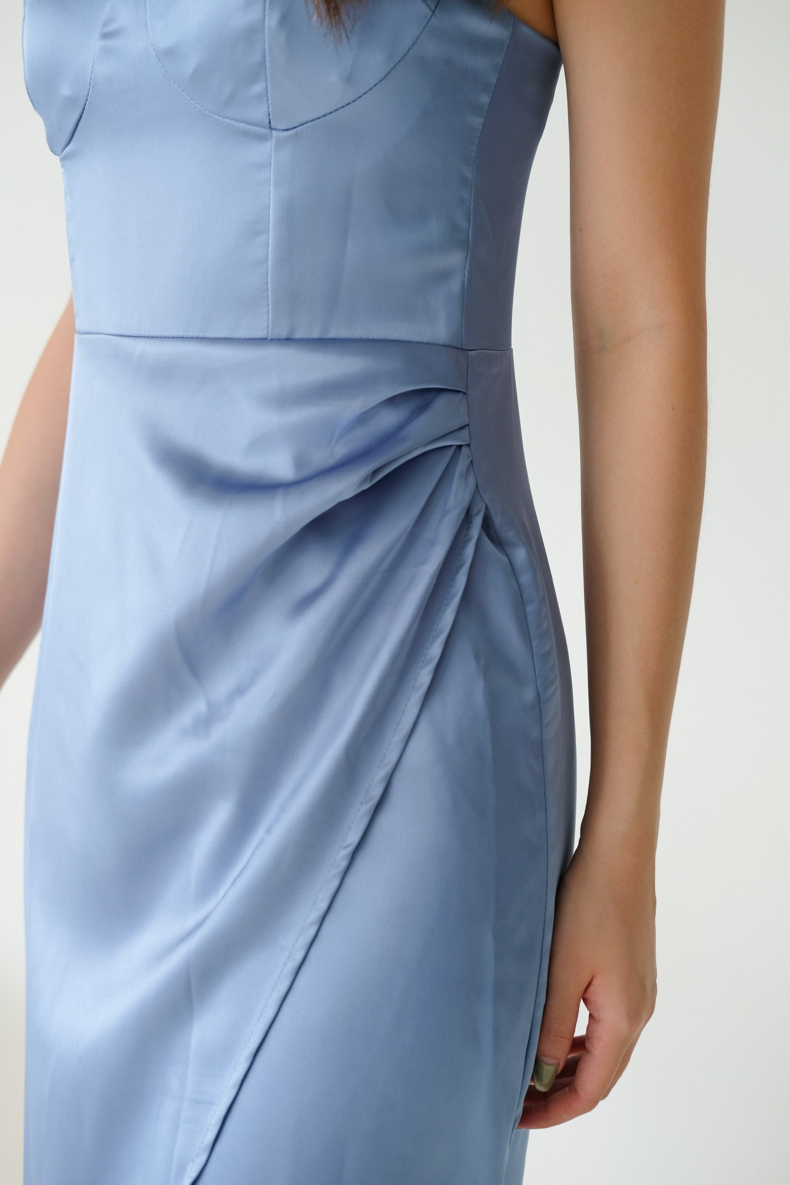 Cassandra Satin Wrap Dress (Metallic Blue)