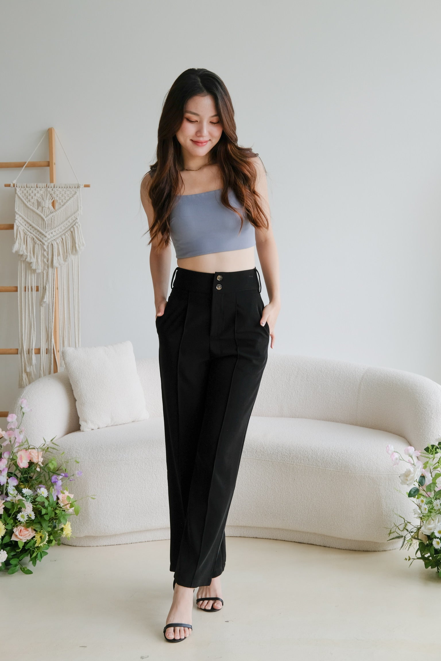 Mabel Belted Culottes Pants (Black)