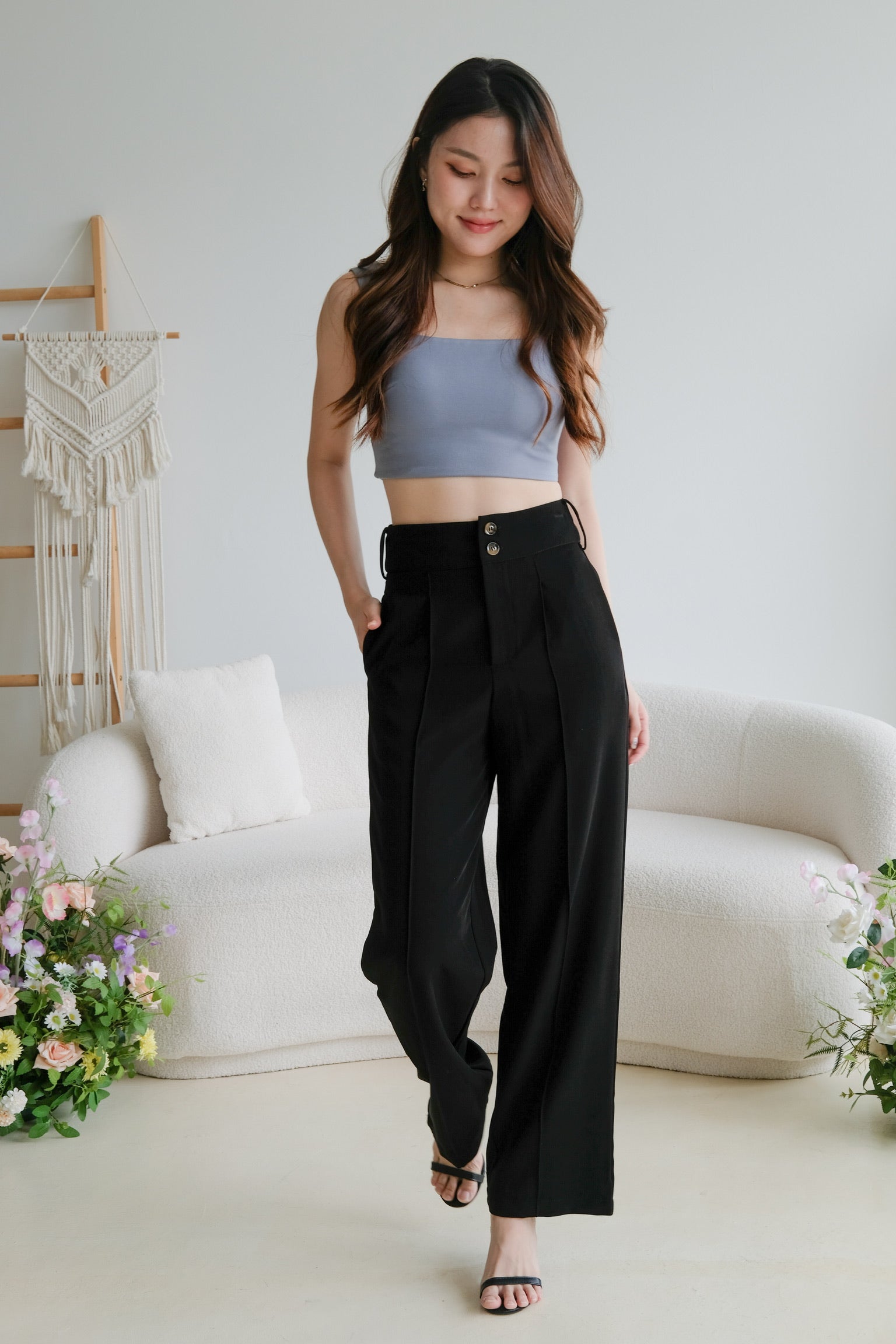 Mabel Belted Culottes Pants (Black)