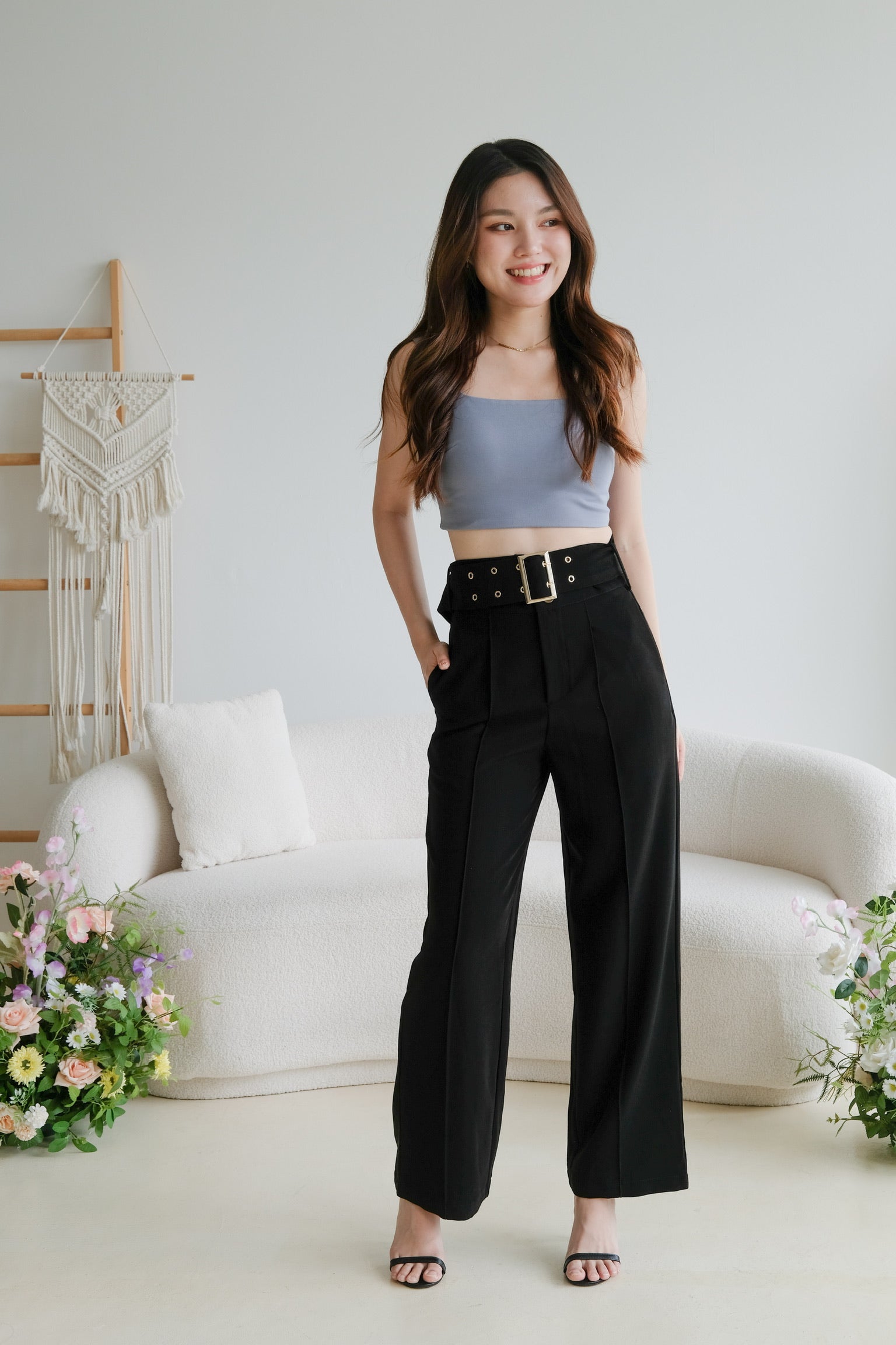 Mabel Belted Culottes Pants (Black)