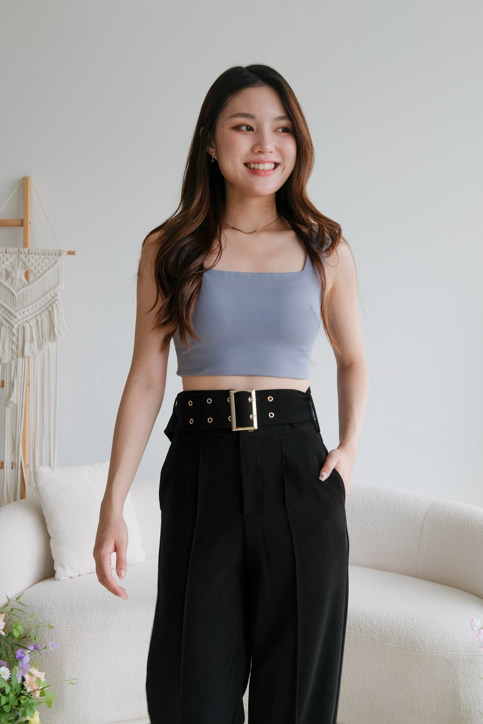 Mabel Belted Culottes Pants (Black)