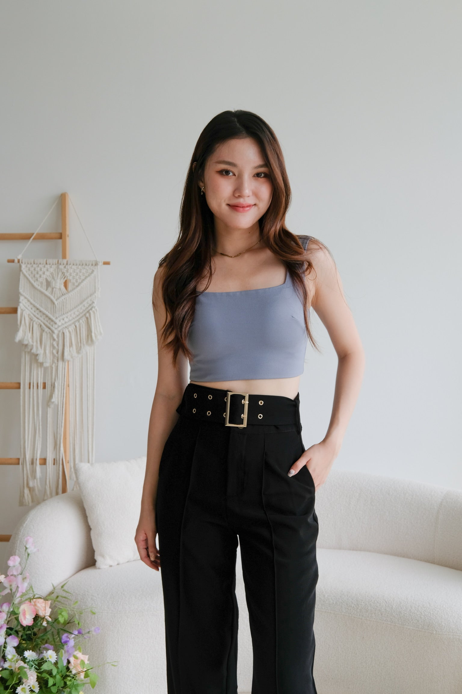 Mabel Belted Culottes Pants (Black)