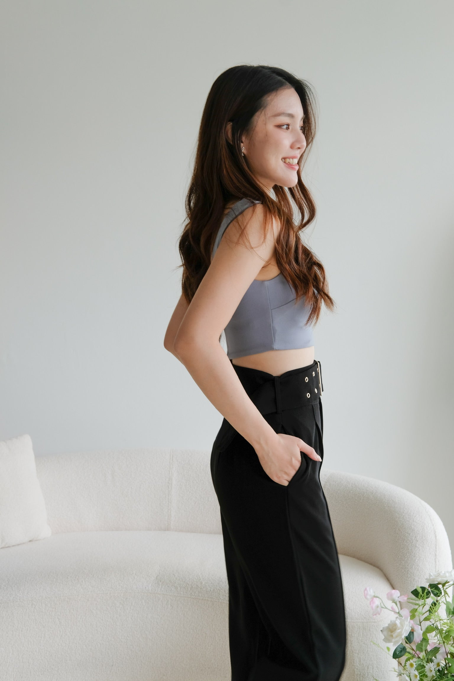 Mabel Belted Culottes Pants (Black)