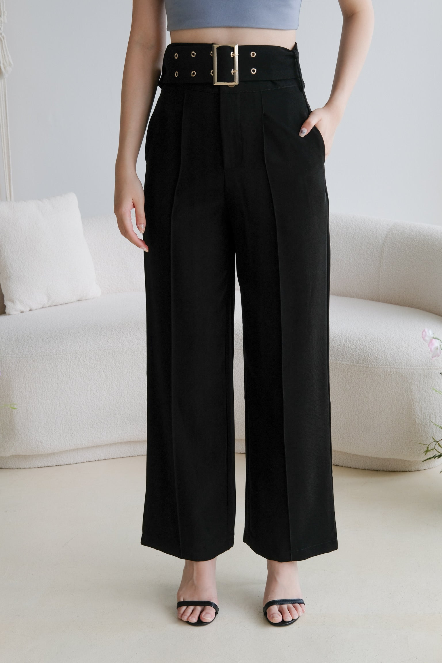 Mabel Belted Culottes Pants (Black)