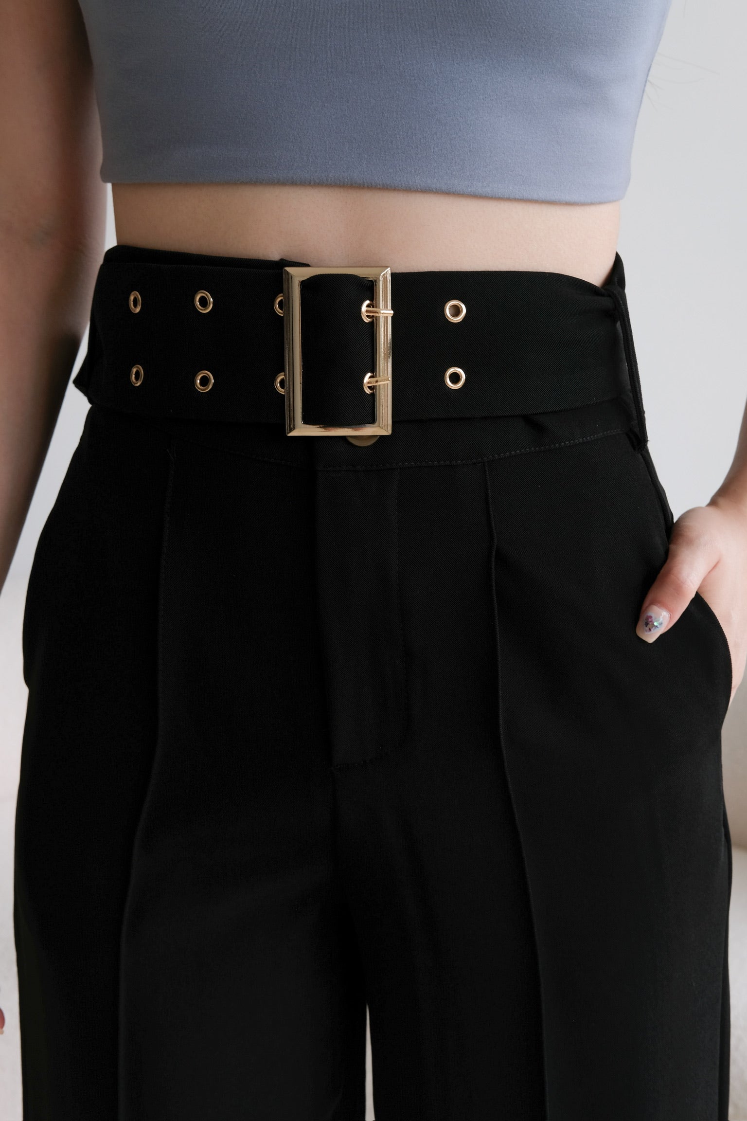 Mabel Belted Culottes Pants (Black)