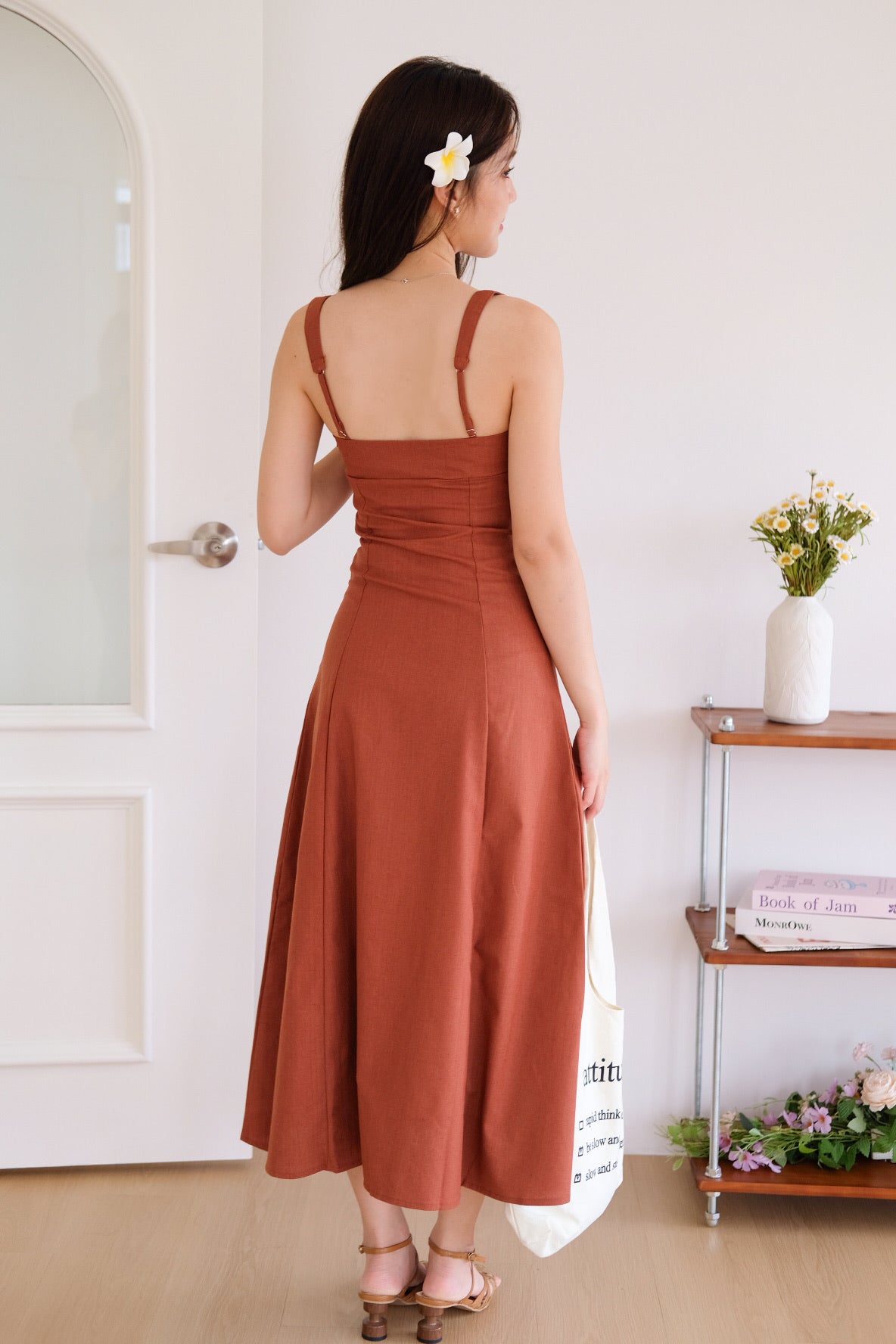 Clover Linen Slit Dress (Burnt Orange)