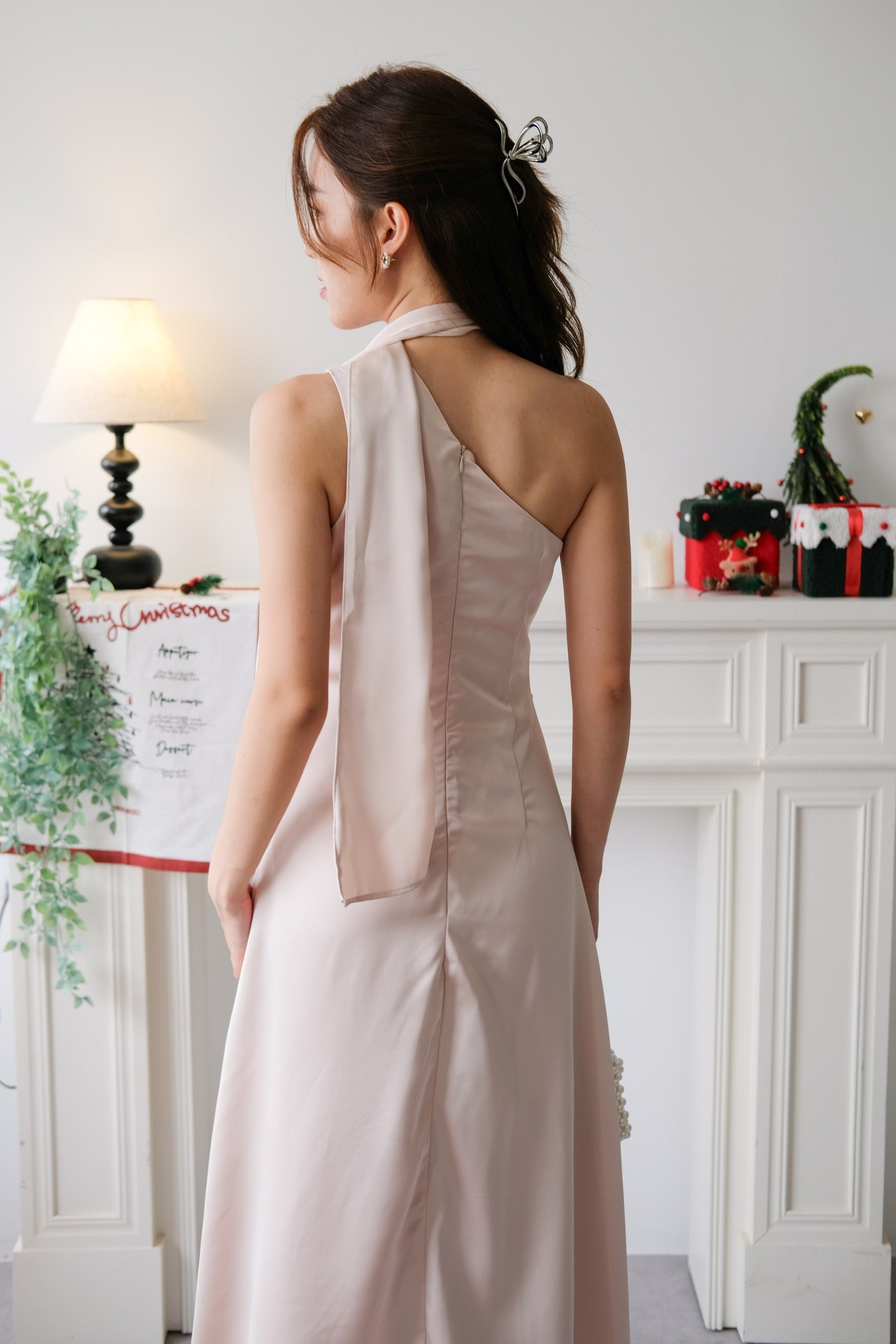 Caelyn Satin Toga Dinner Dress (Champagne)