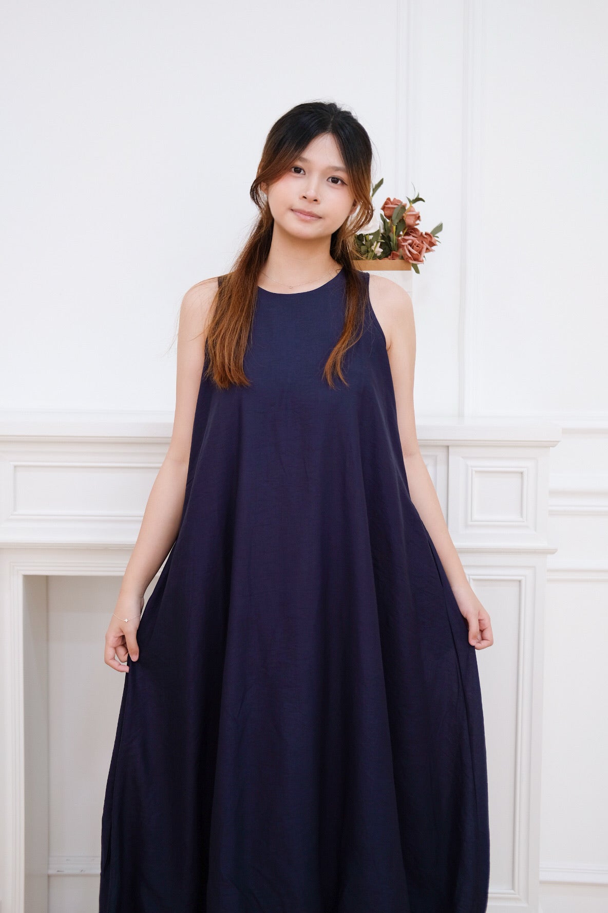 Navy Blue Bubble Hem Maxi Dress