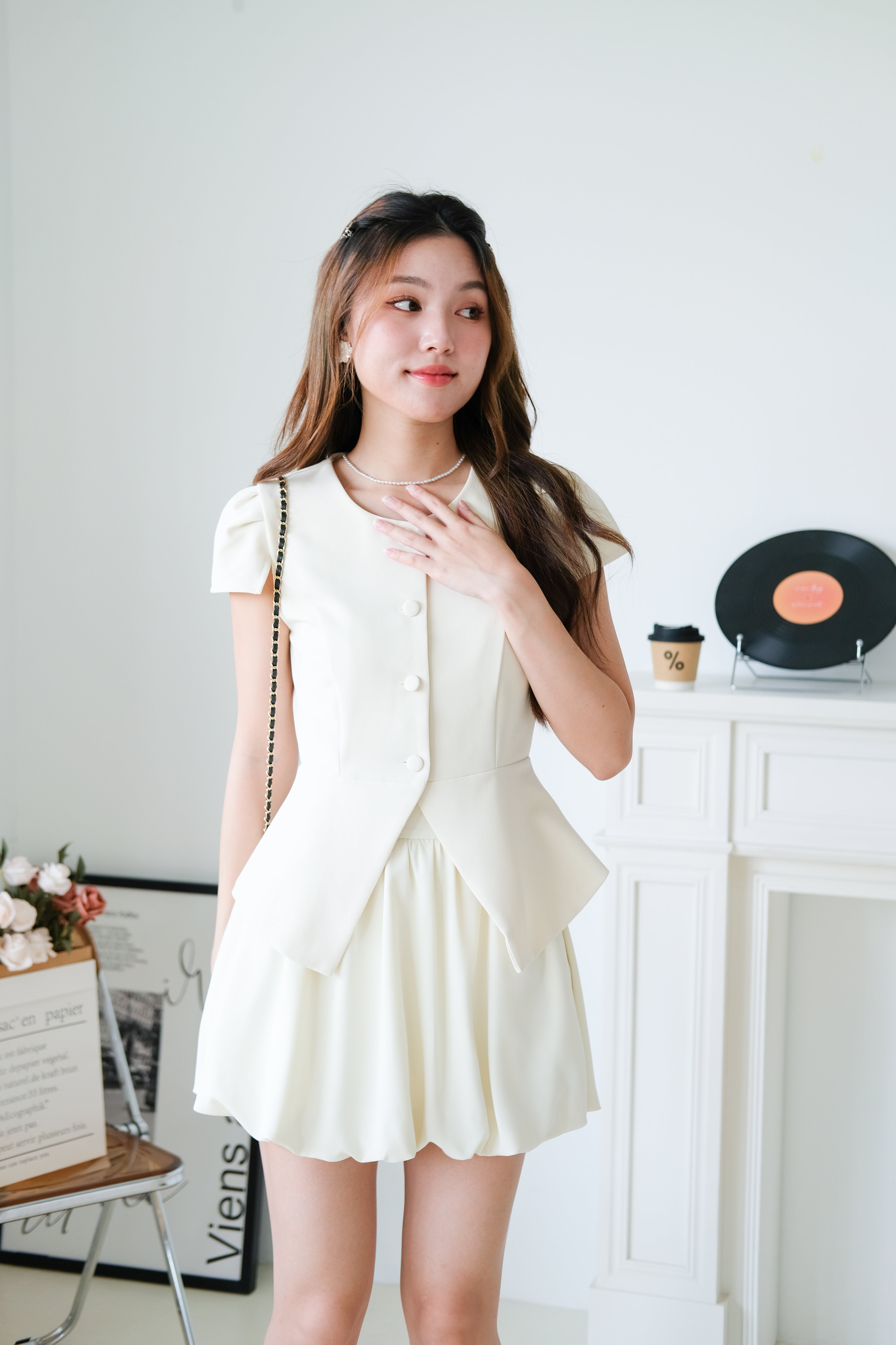 Amelie Structured Peplum Bubble Set (Cream)