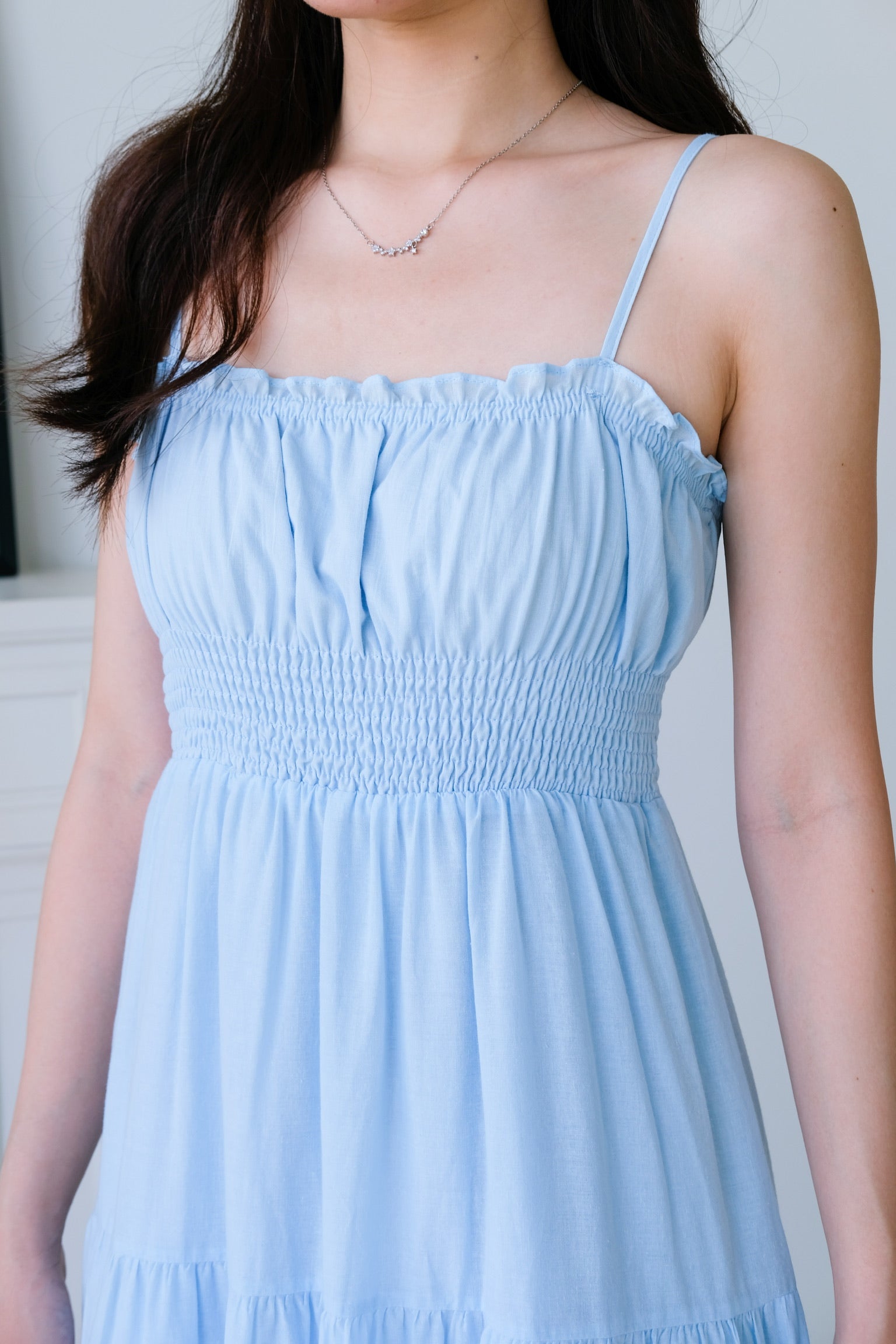 Adelaide Smocked Eyelet Maxi Dress (Sea Blue)