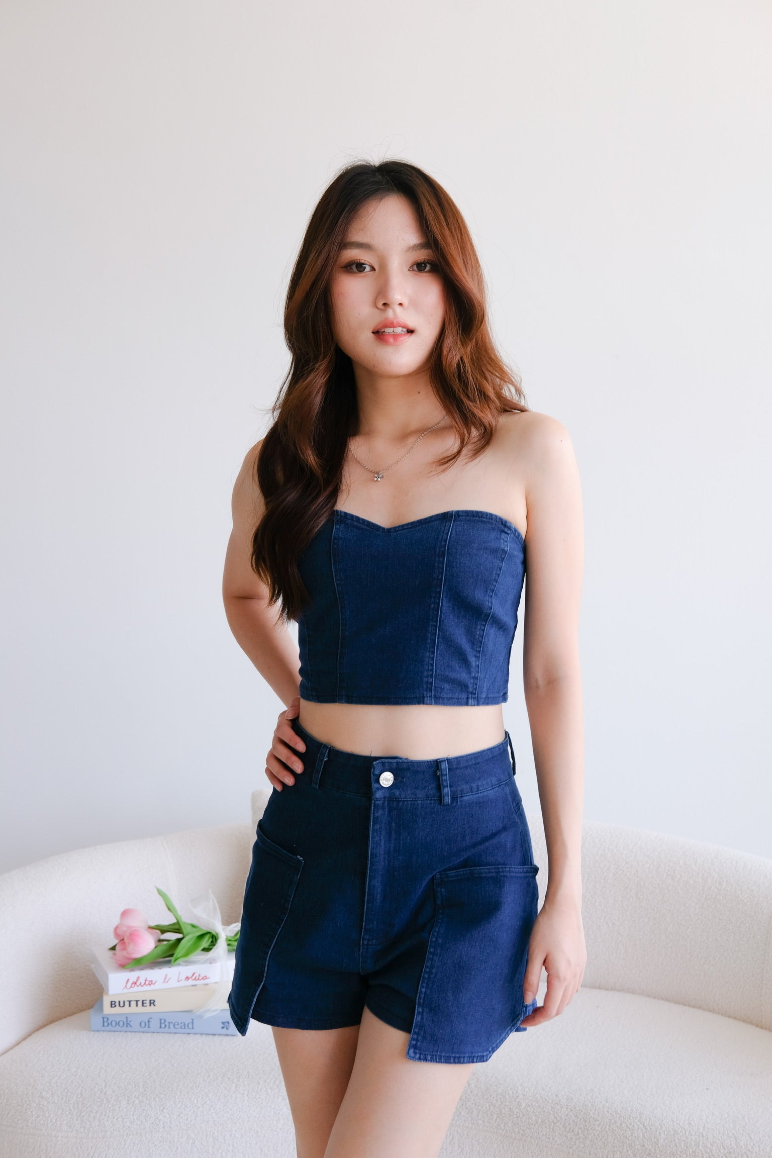 Bae Sweetheart Denim Tube Top (Dark Denim)