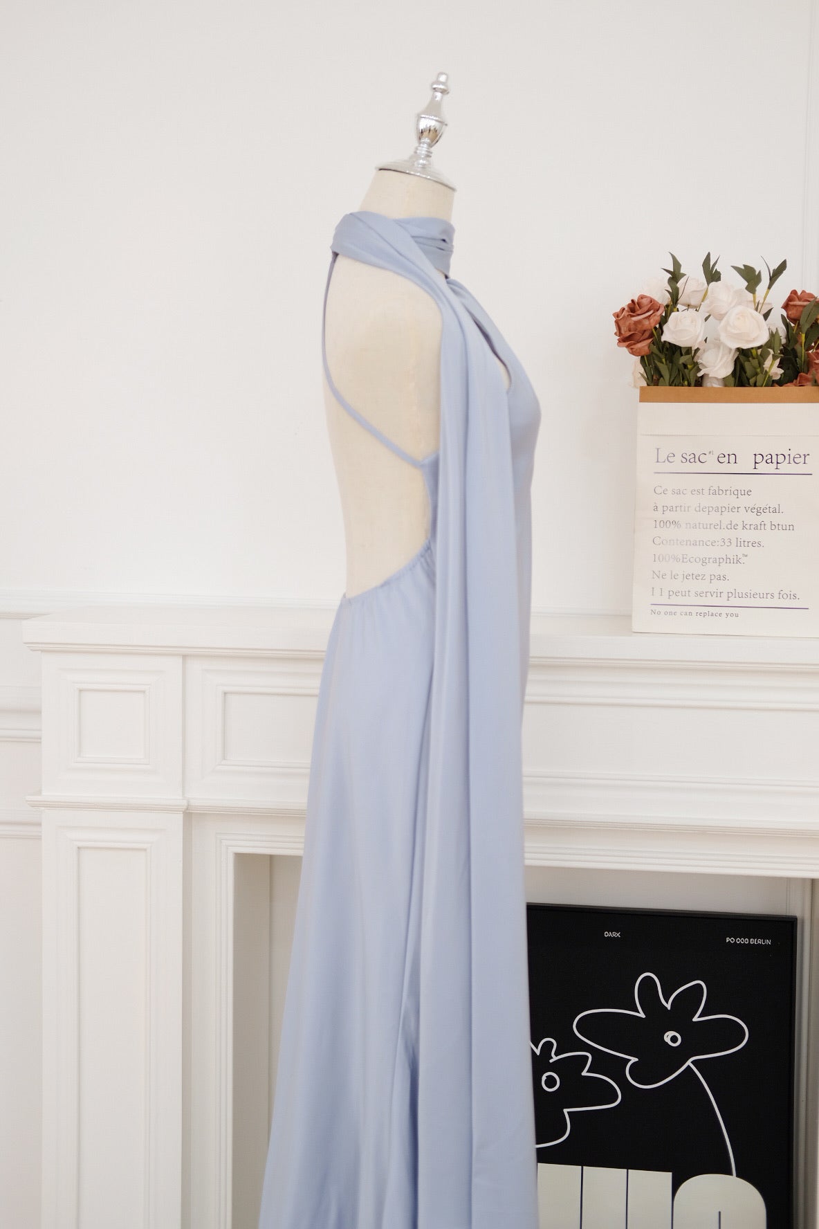 Blue Halter Bareback Satin Dress
