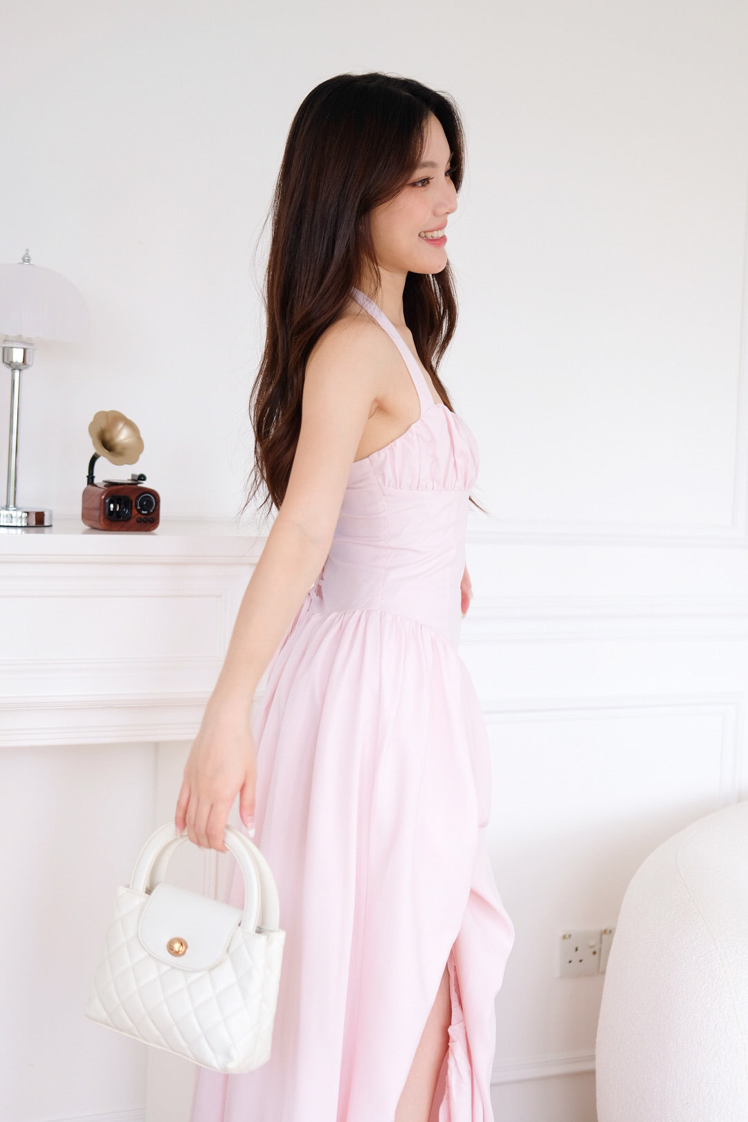 Cynthia Padded Corset Bubble Maxi Dress (Baby Pink)