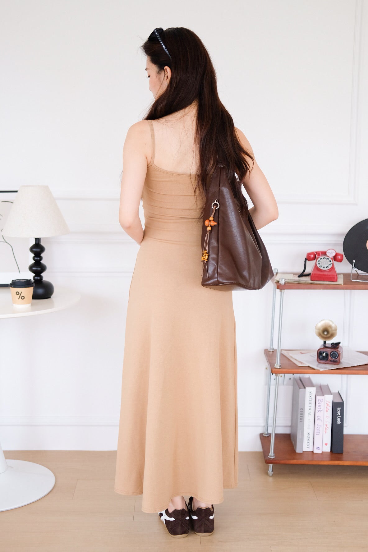 Avery Padded Skater Maxi Dress (Khaki)