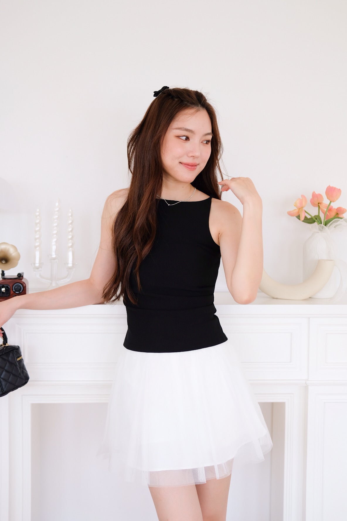 Elodie Boatneck Ruched Top (Black)