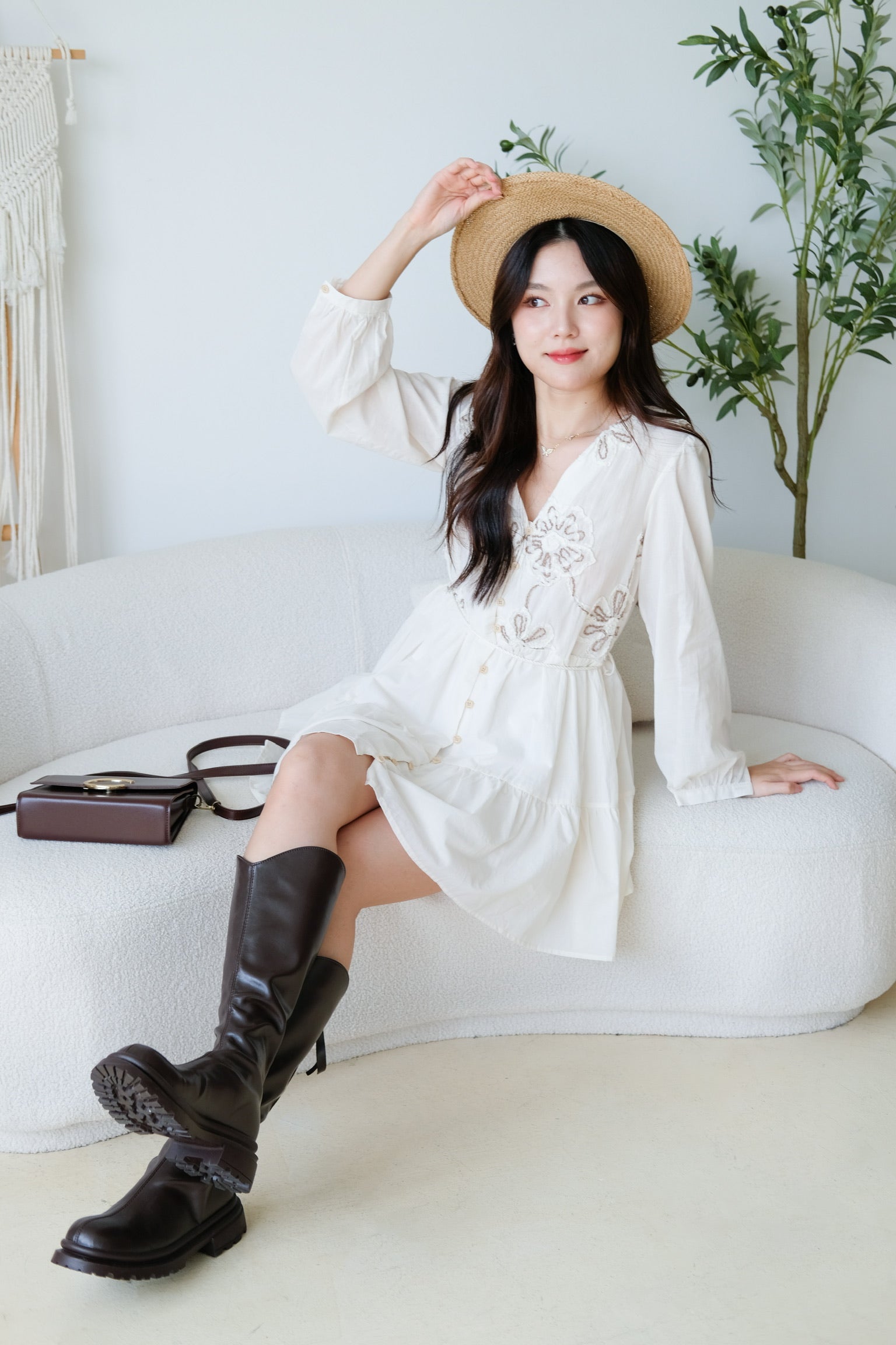 Isla Bohemian Babydoll Dress (Cream)