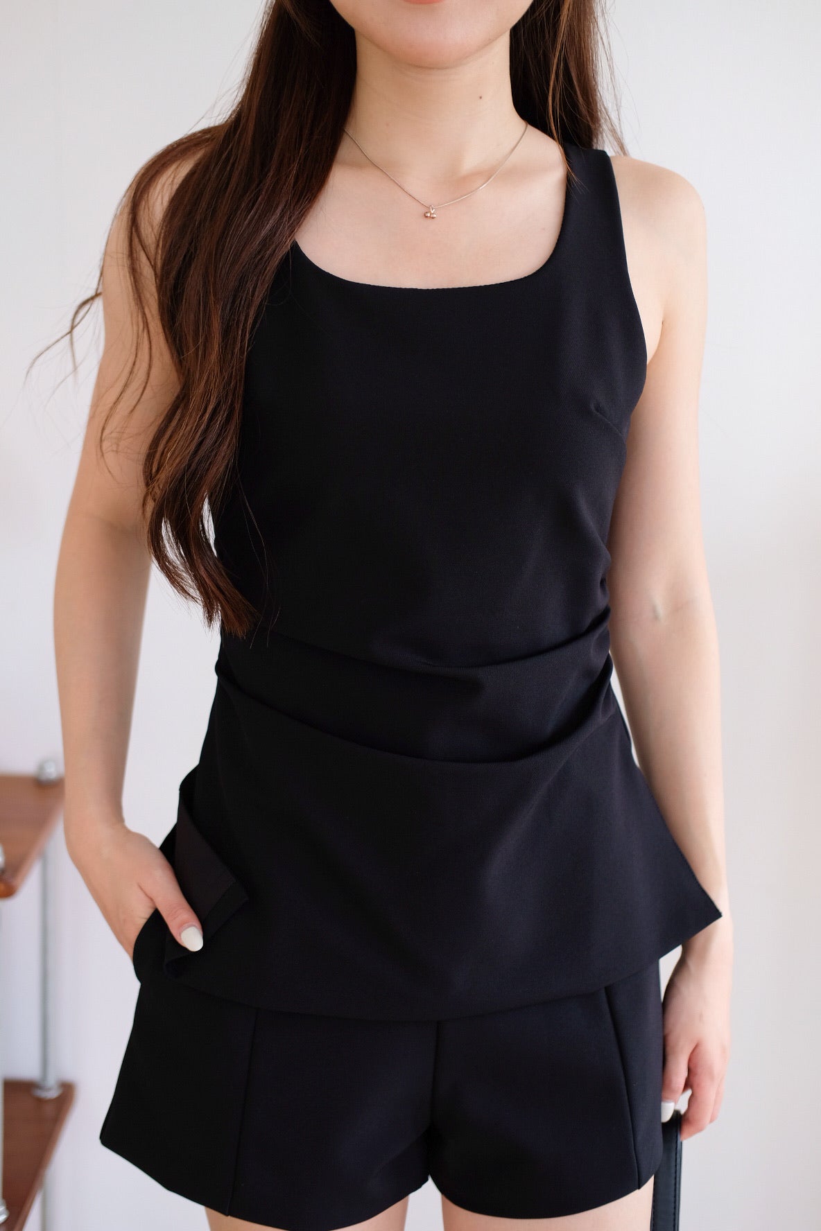 Cooper Ruched Flare Top (Black)