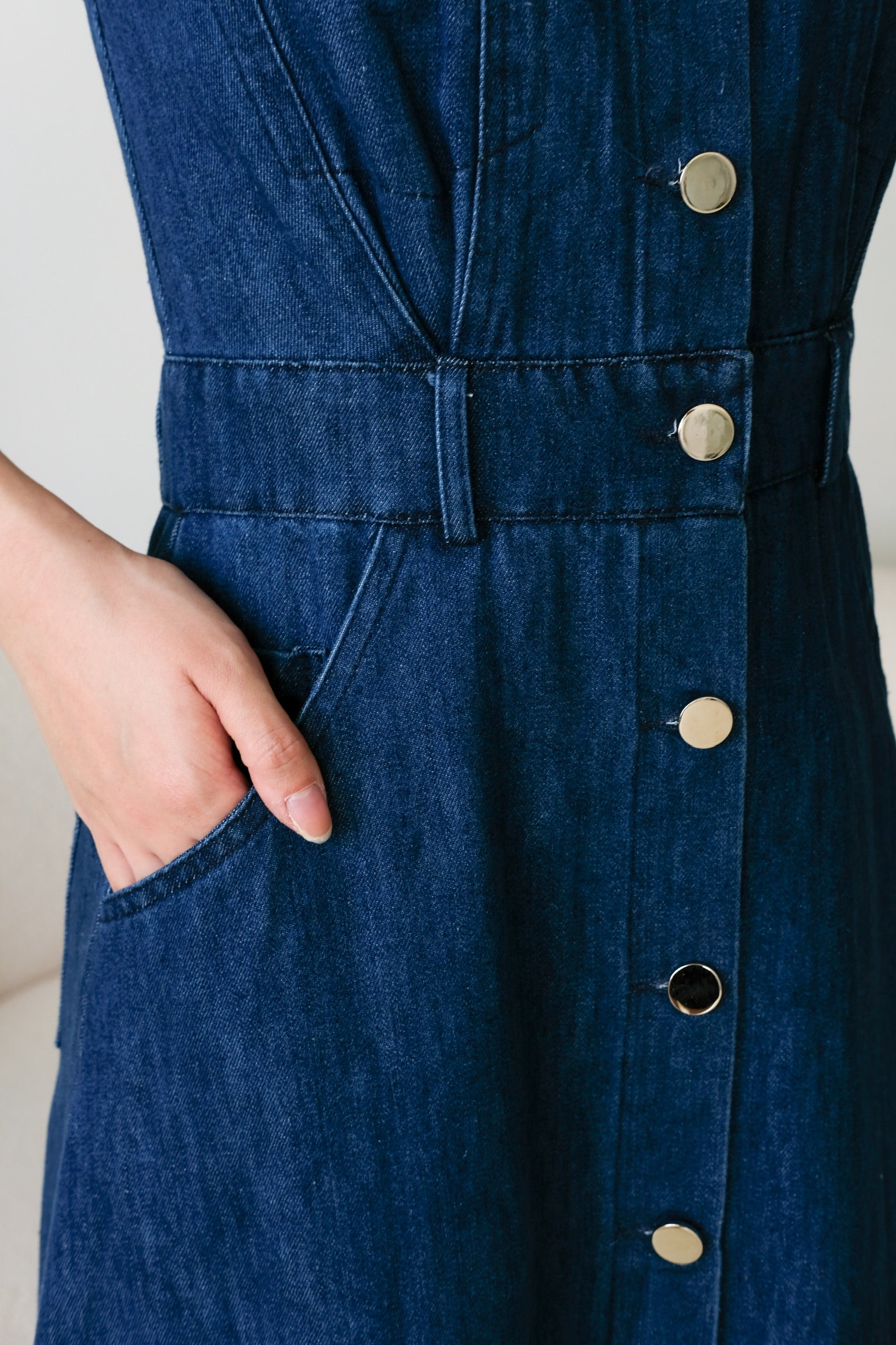 Ean Button Down Denim Maxi Dress (Dark Blue)