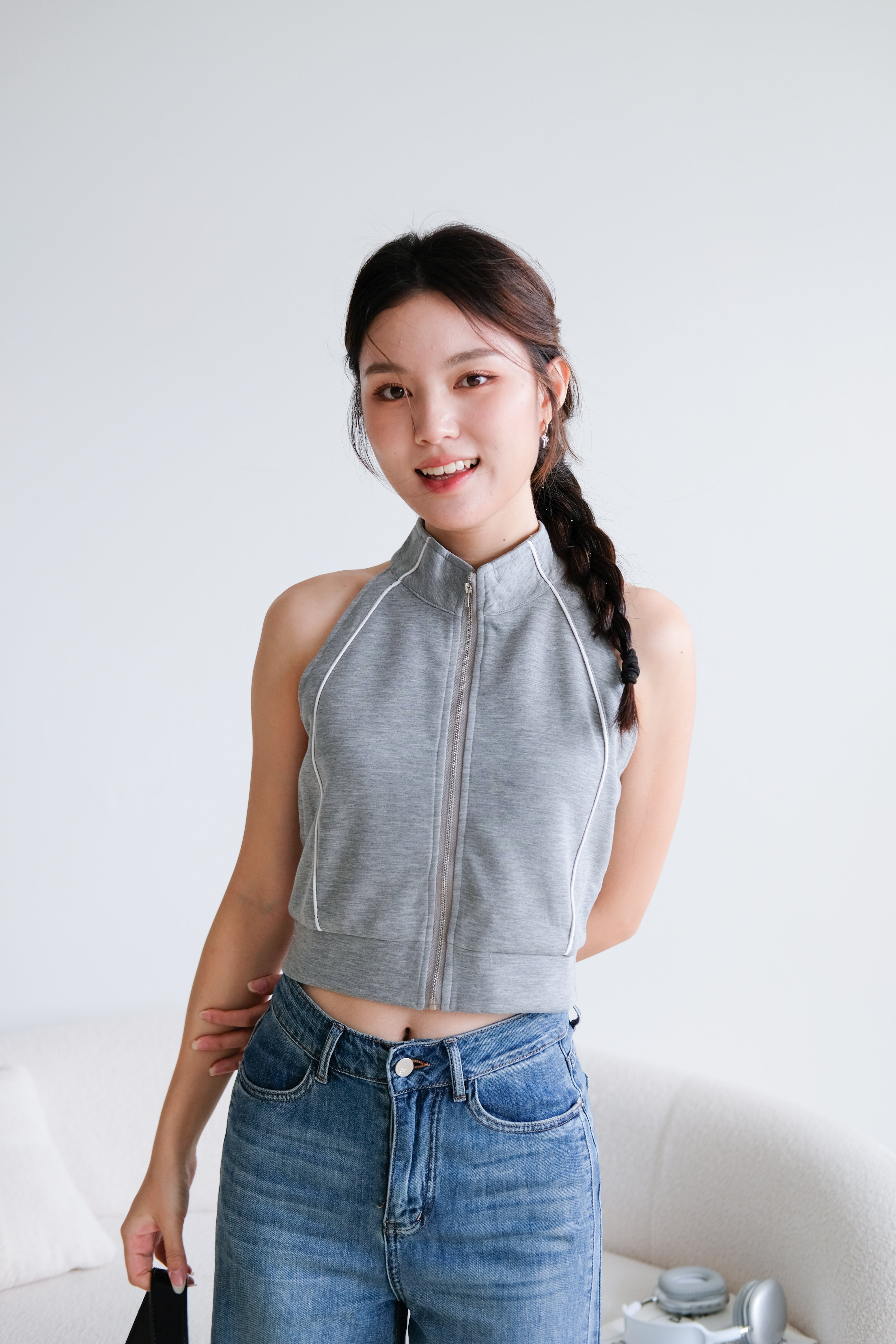 Fred Sporty Halter Top (Grey)