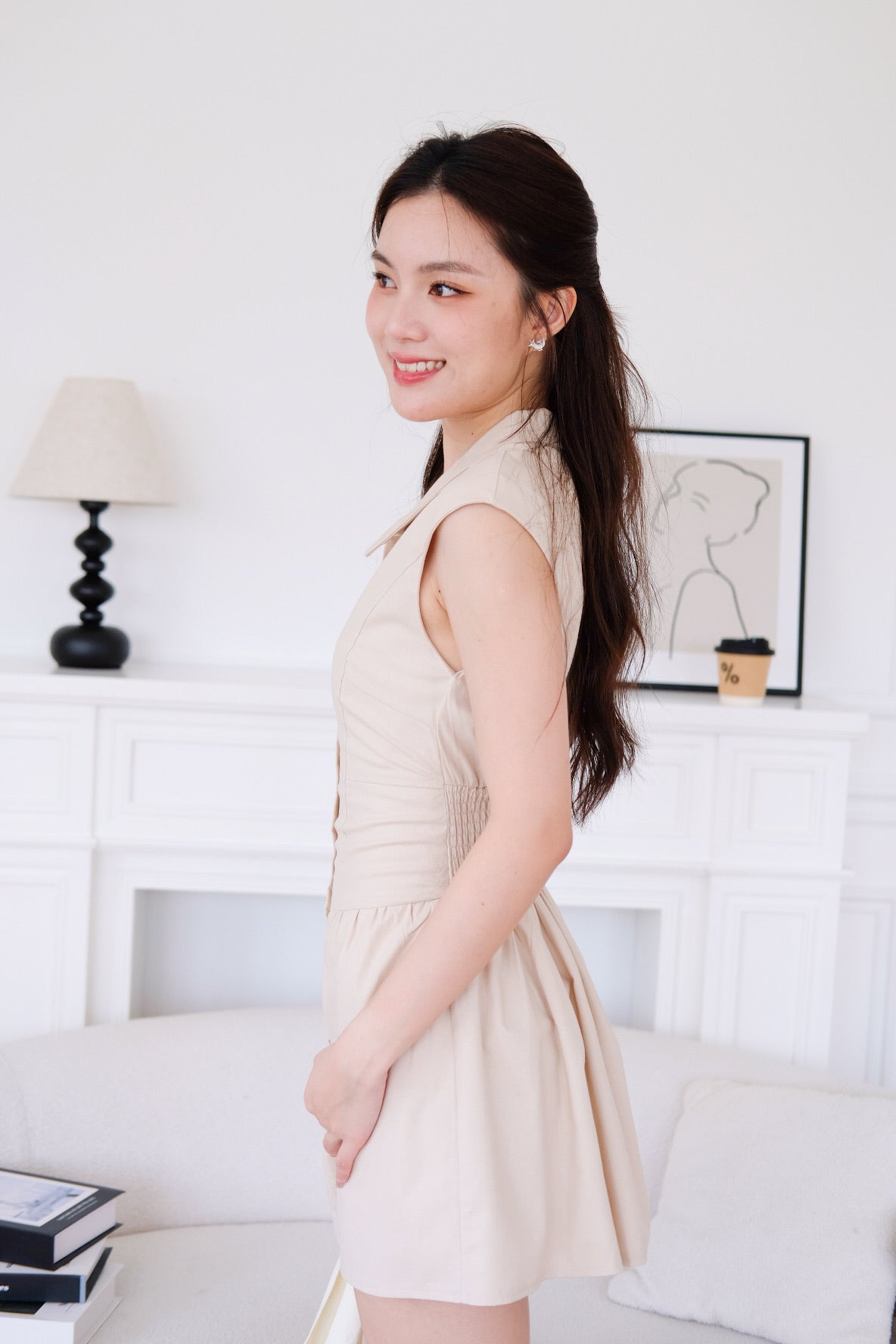 Hathaway Collared Ruched Dress (Khaki)