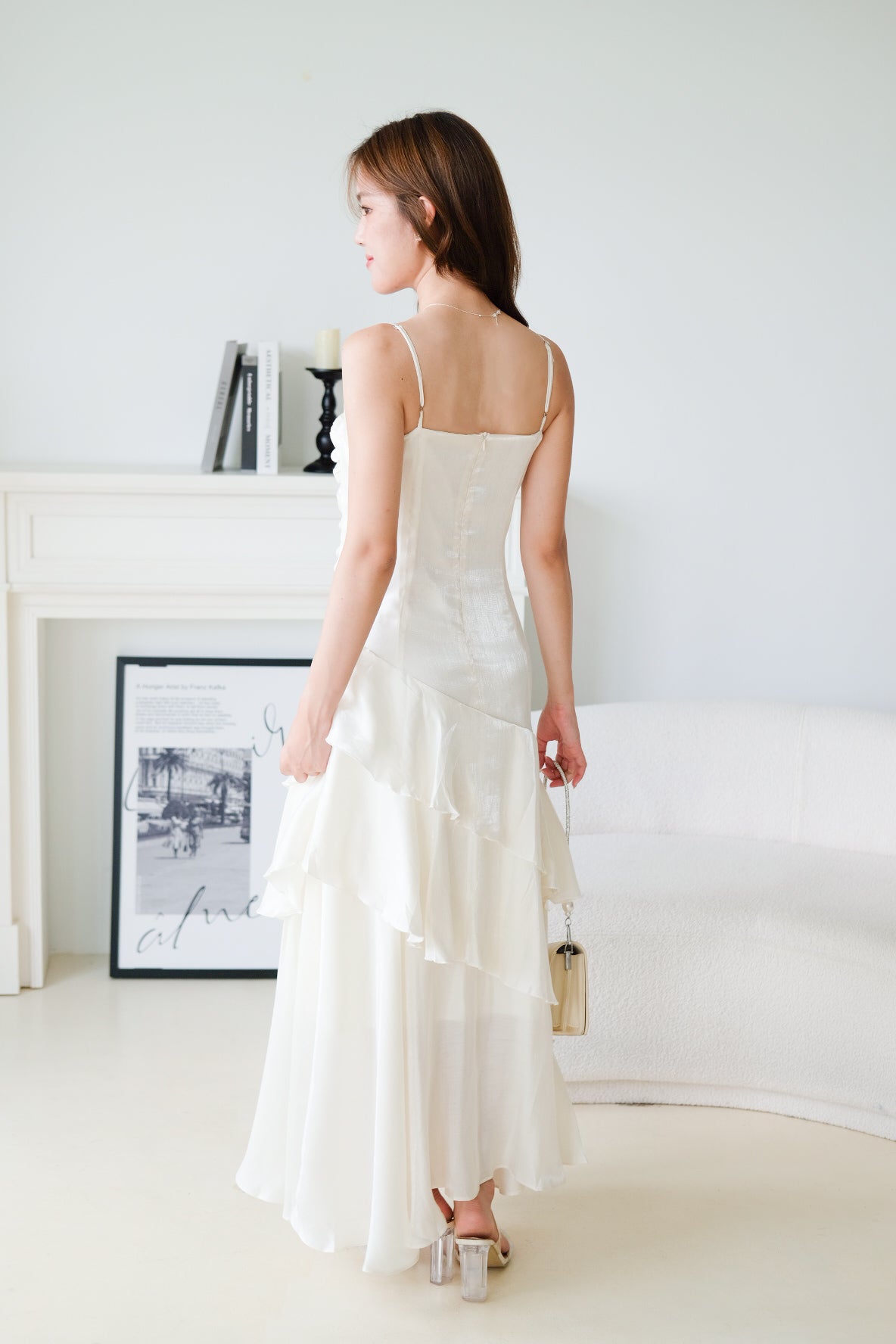 Vicky Ruffle Tiered Dinner Maxi Dress (Cream)