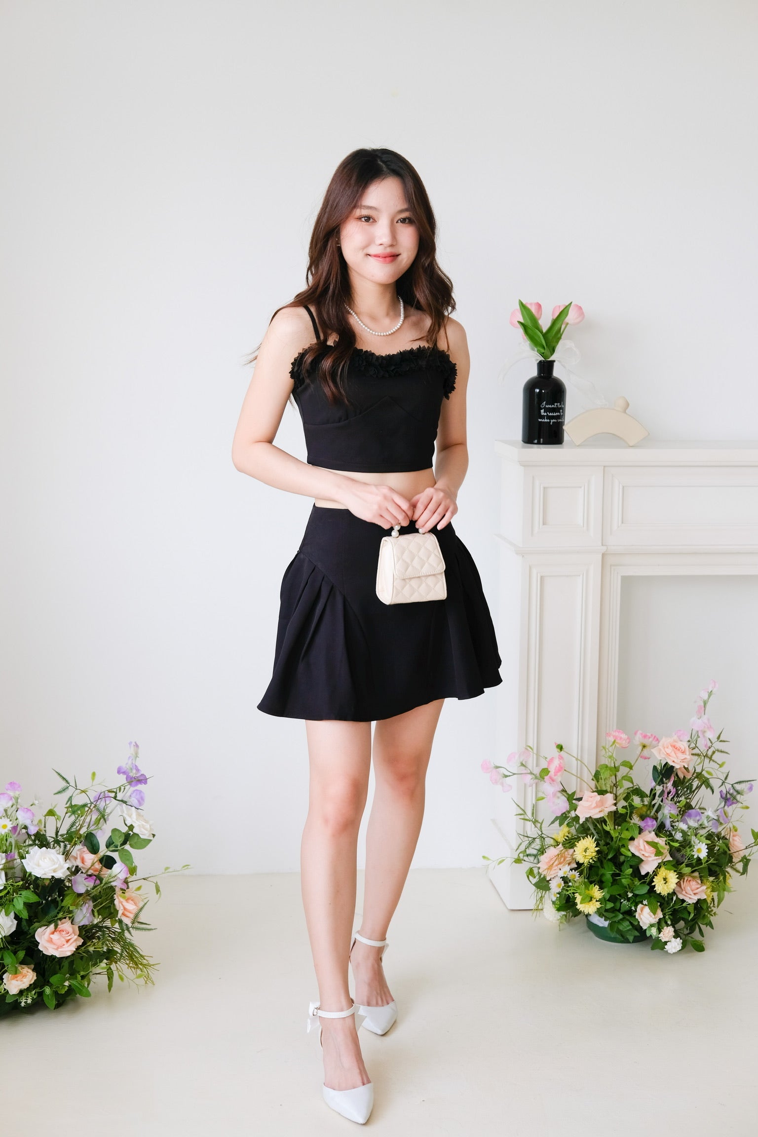 Sakura Floral Sweetheart Set (Black)