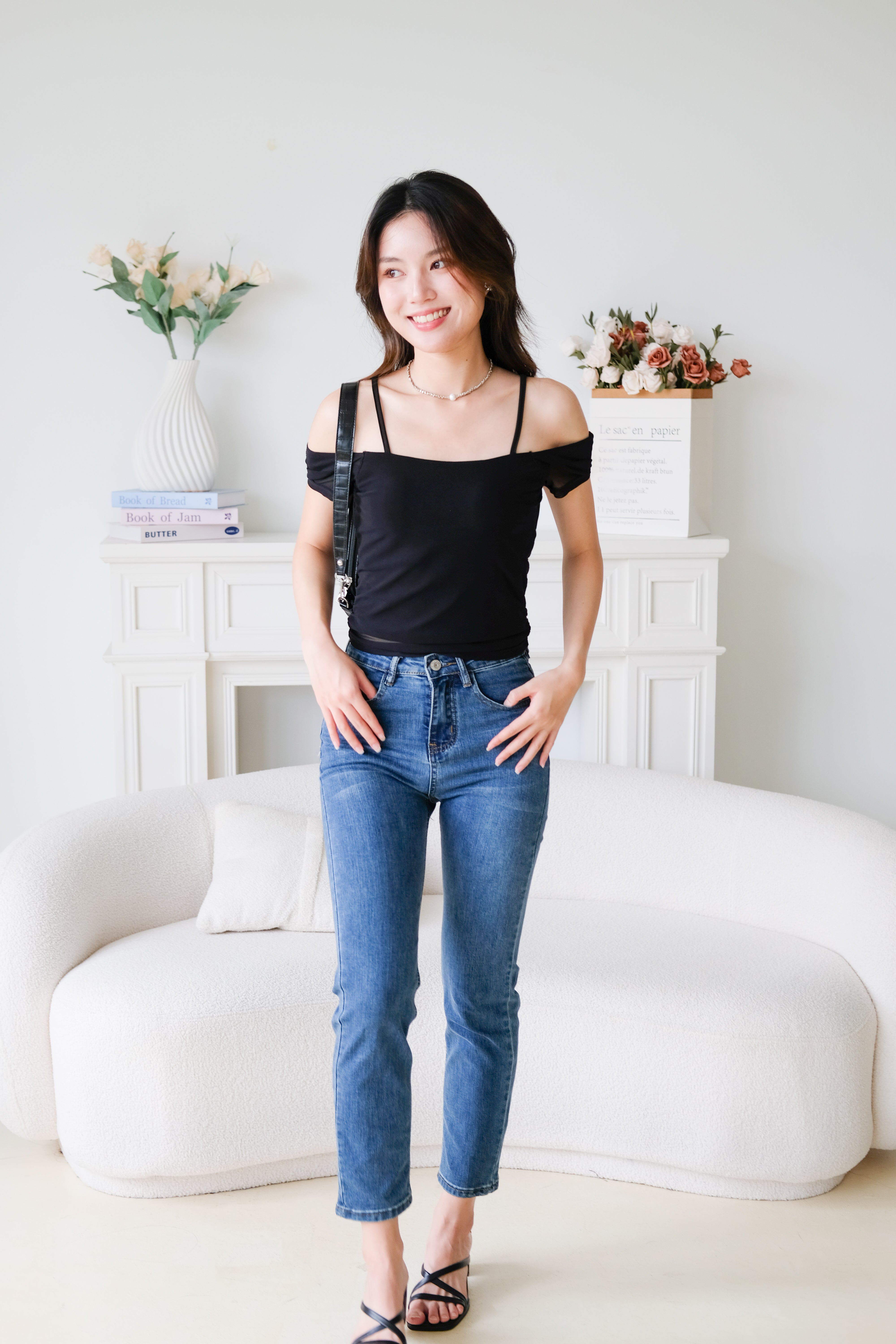 Giana Mesh Stretchy Padded Top (Black)