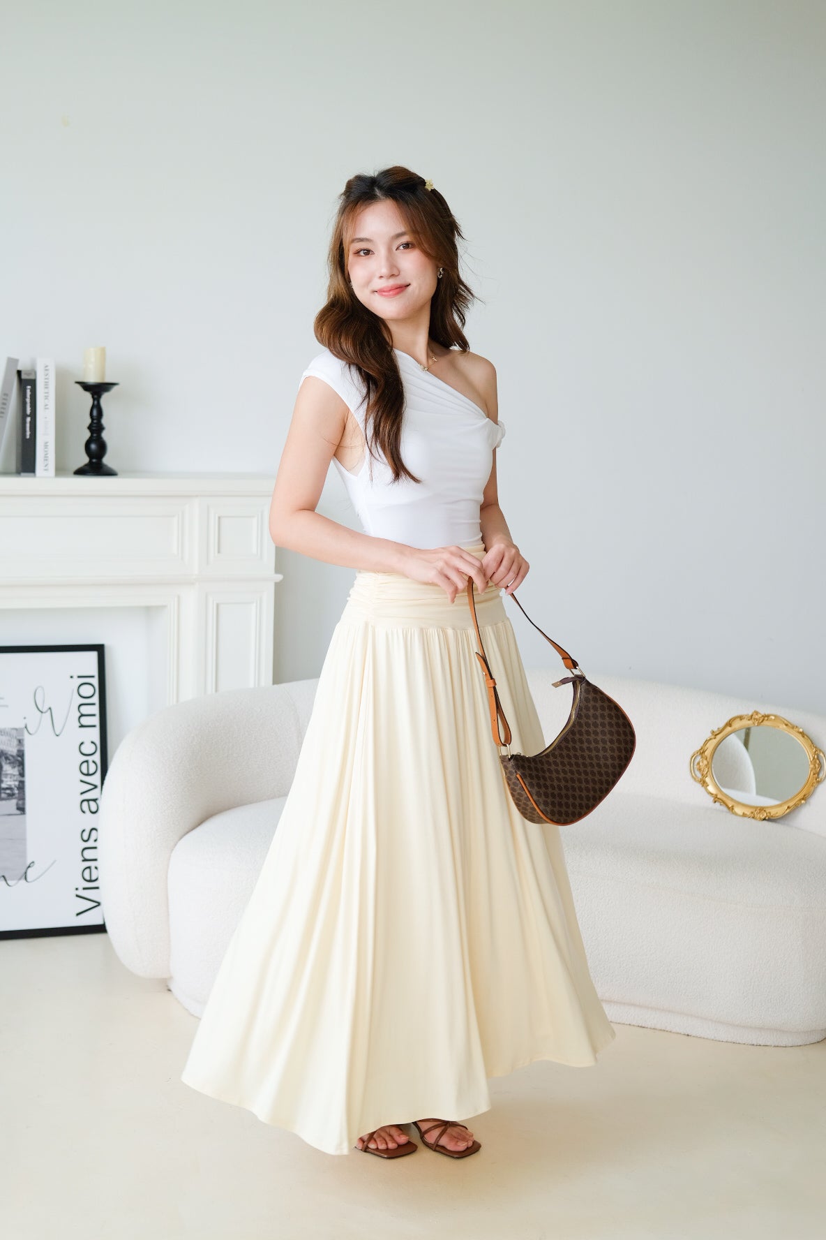 Emmeline Ruched Maxi Skirt (Pale Yellow)