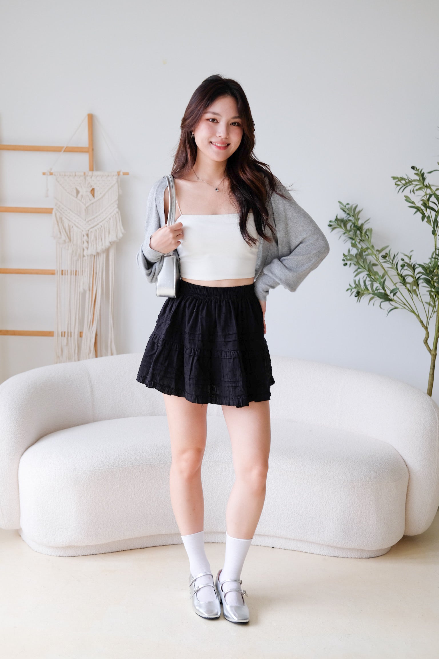 Lesley Eyelet Skater Skirt (Black)