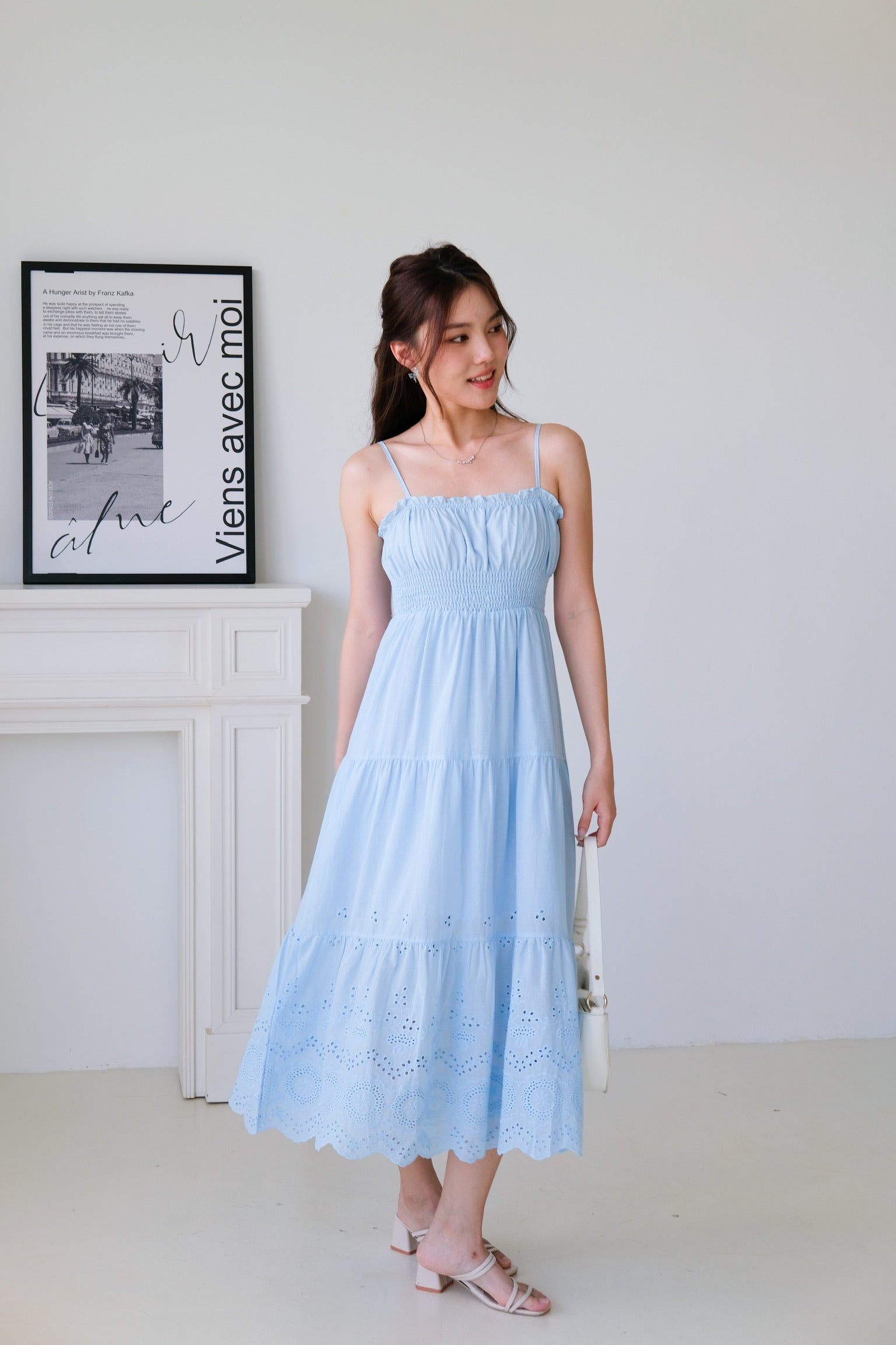 Adelaide Smocked Eyelet Maxi Dress (Sea Blue)