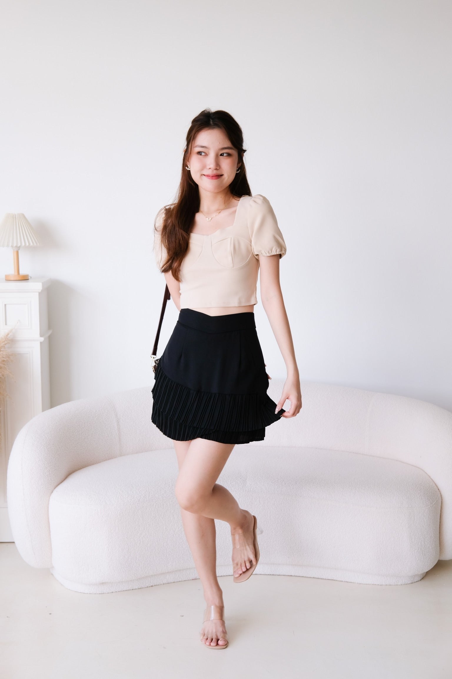 Shea Irregular Pleated Skirt (Black)