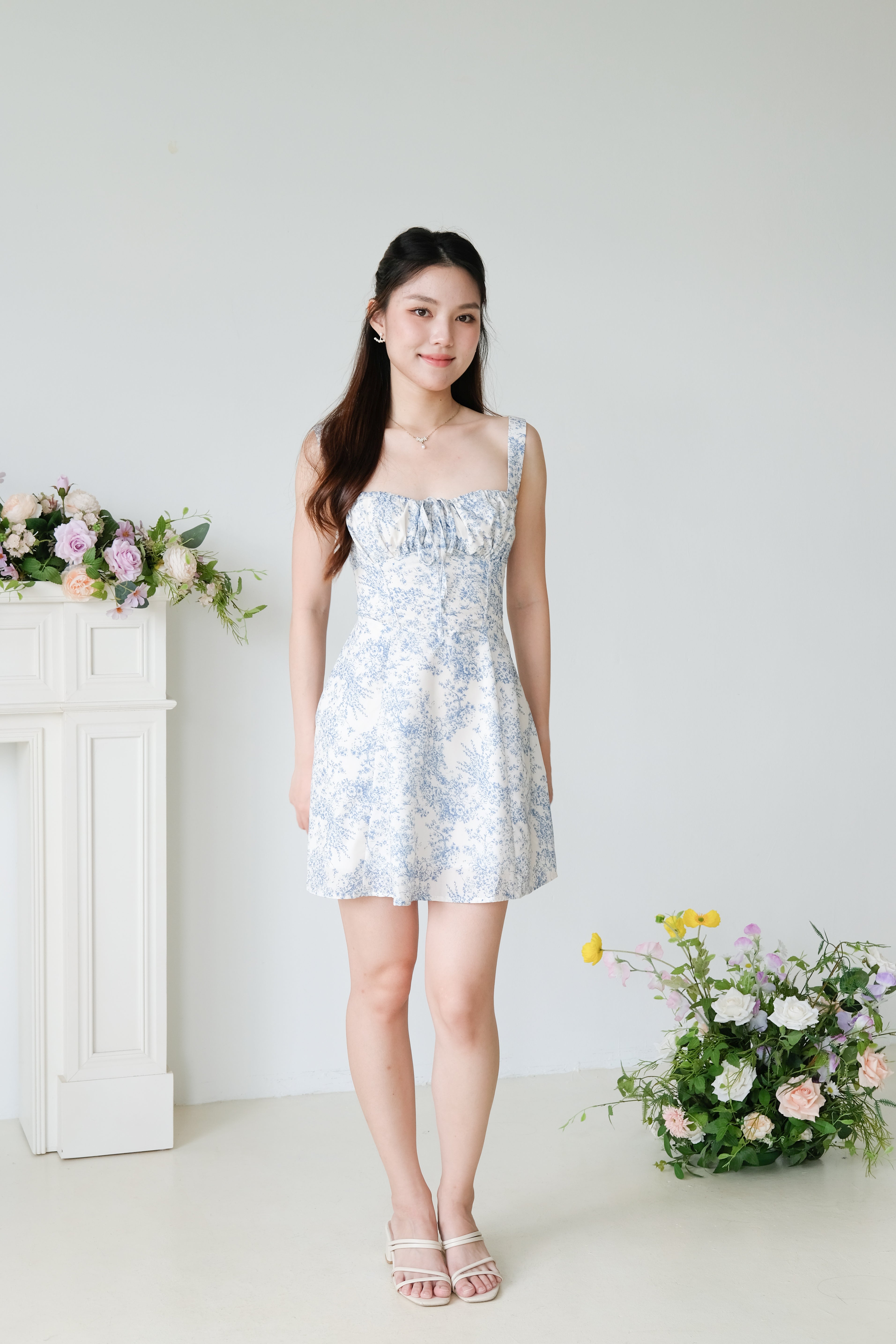 Miska Ruched Porcelain Dress (Sky Blue)