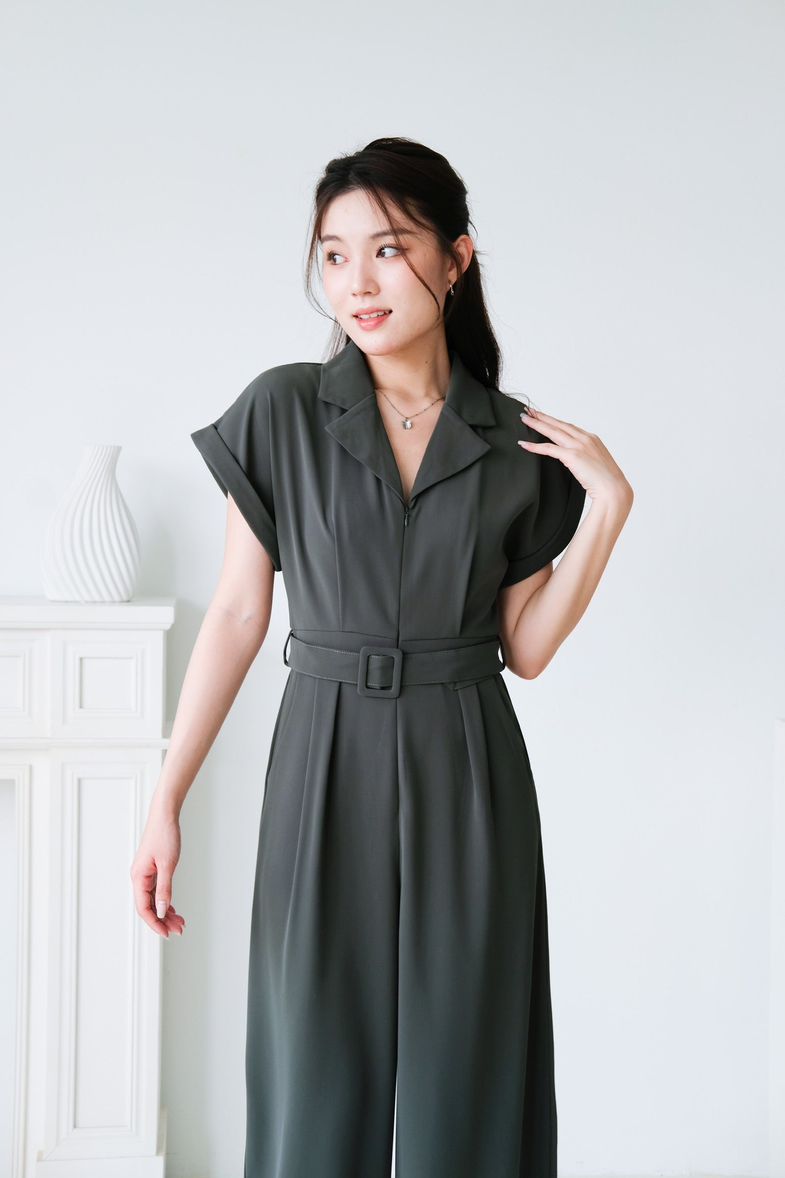 Simone Straight Leg Jumpsuit (Army Green)