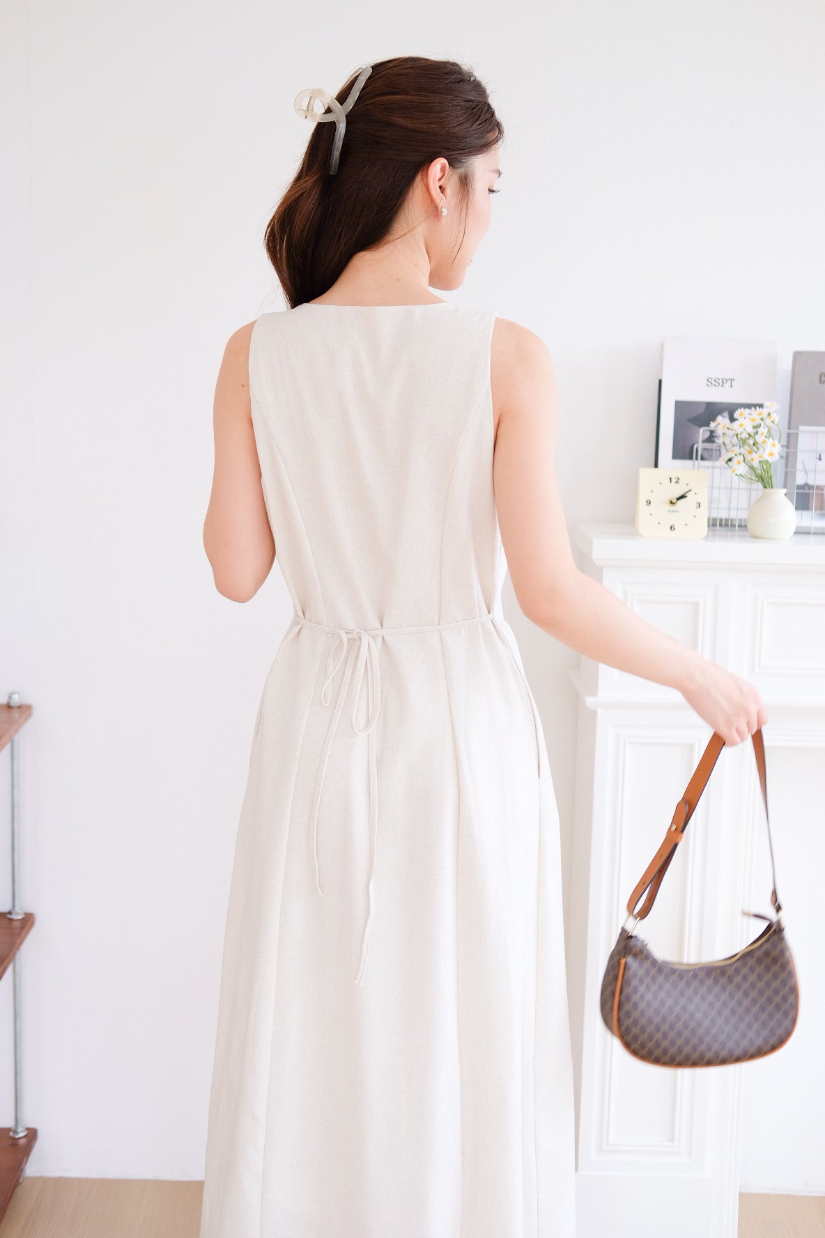 Arlette Button Linen Maxi Dress (Oat Beige) [ ETA 13 Oct ]